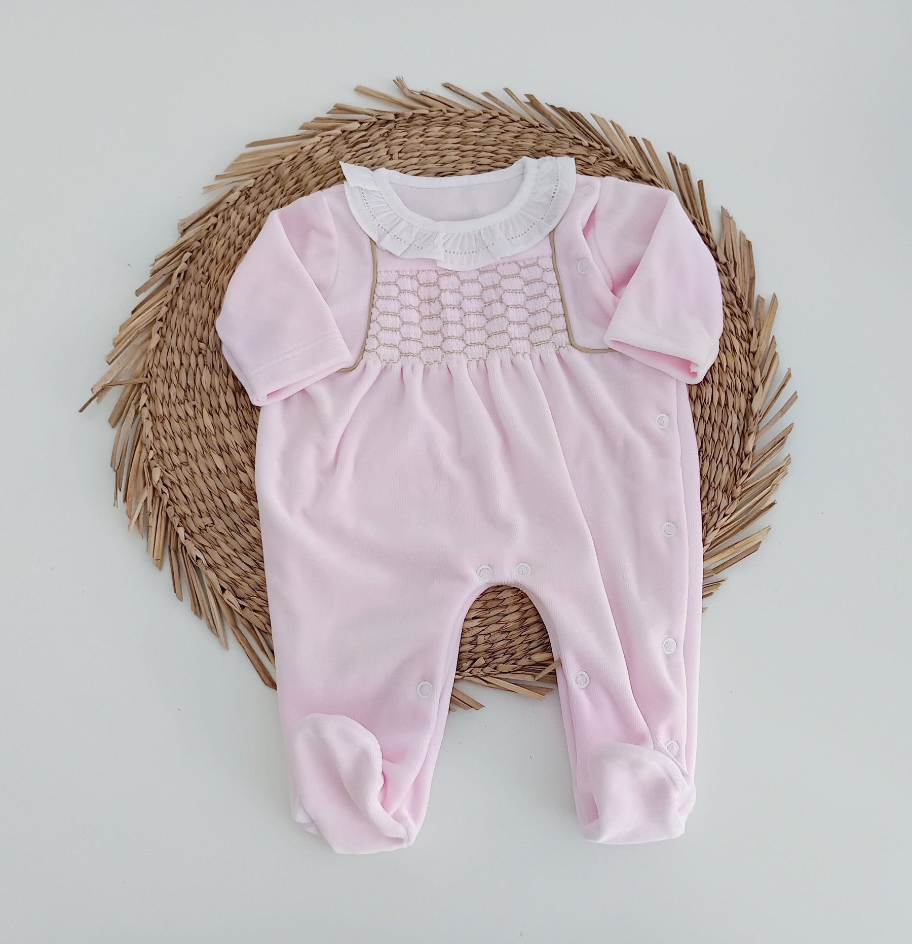 Babygrow Veludo Favos Gola Rosa