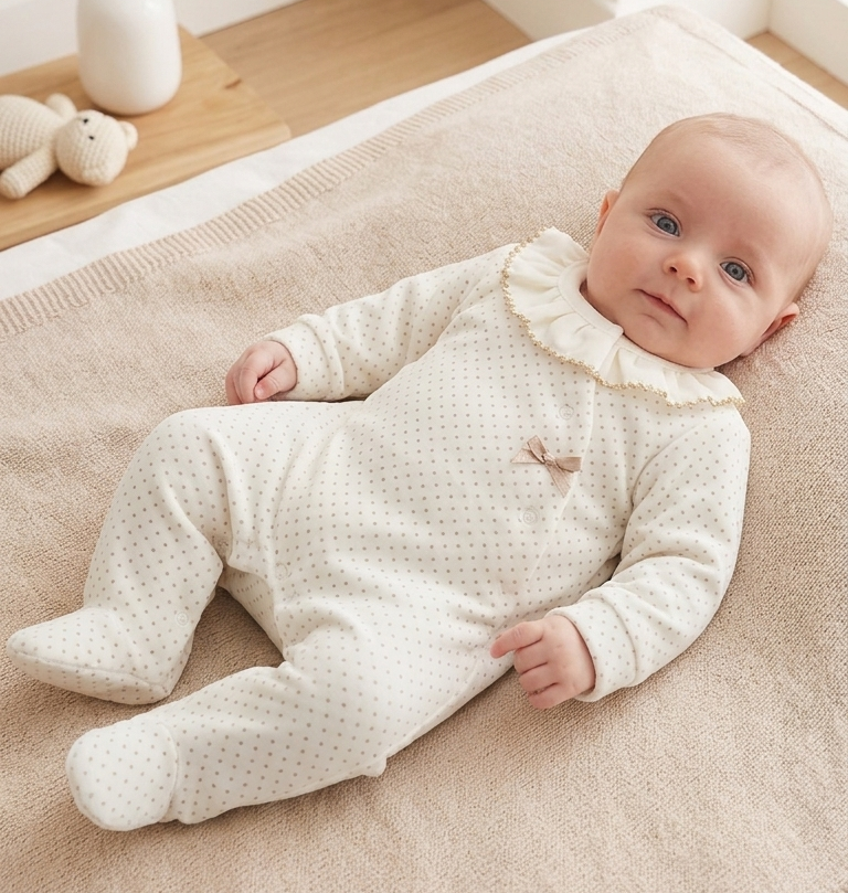 Babygrow Veludo Lacinho Pintas Pérola