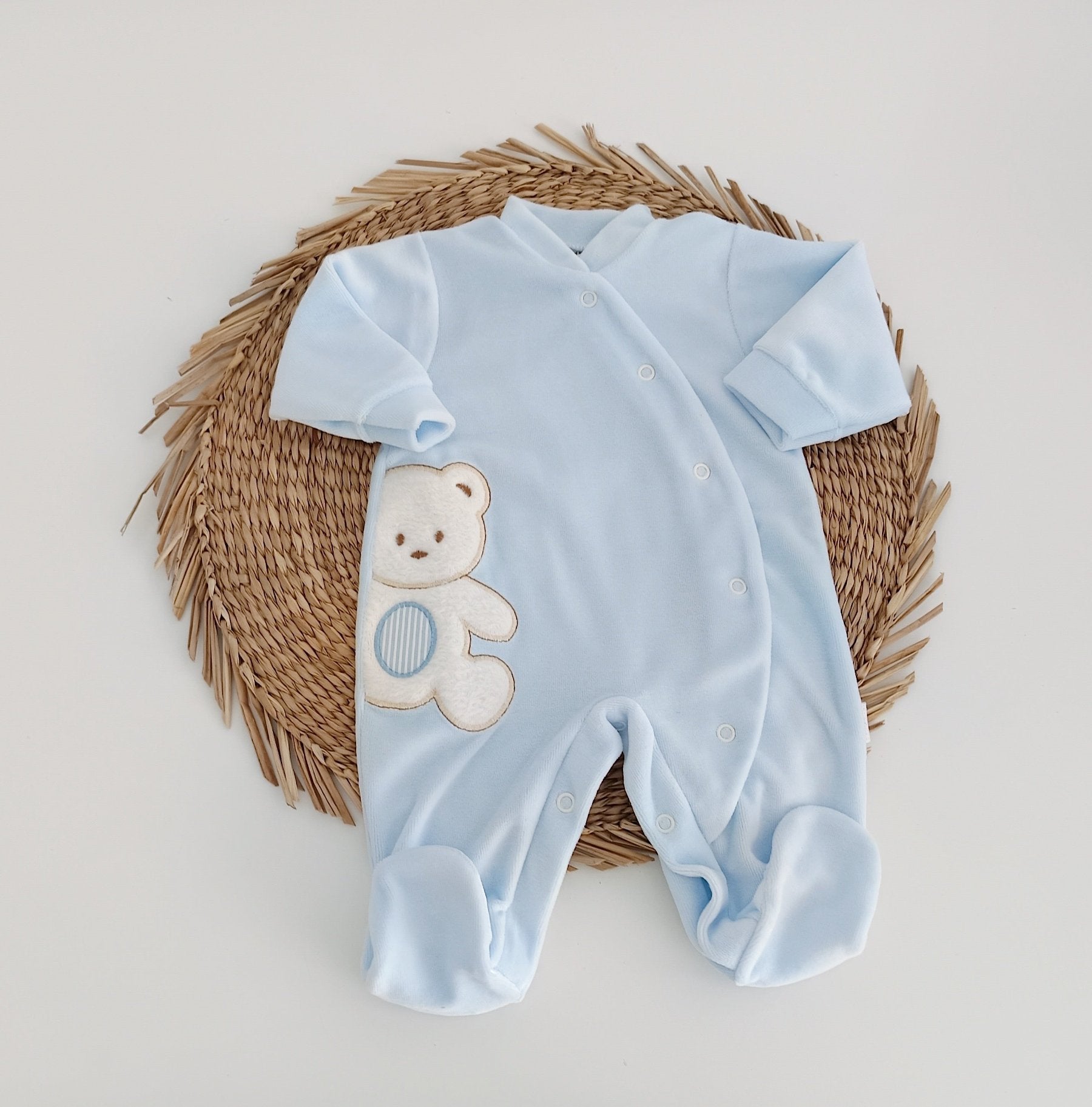 Babygrow Veludo Urso de lado Azul