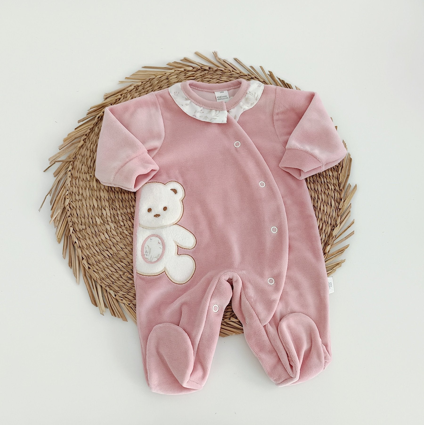 Babygrow Veludo Urso de lado Rosa Velho