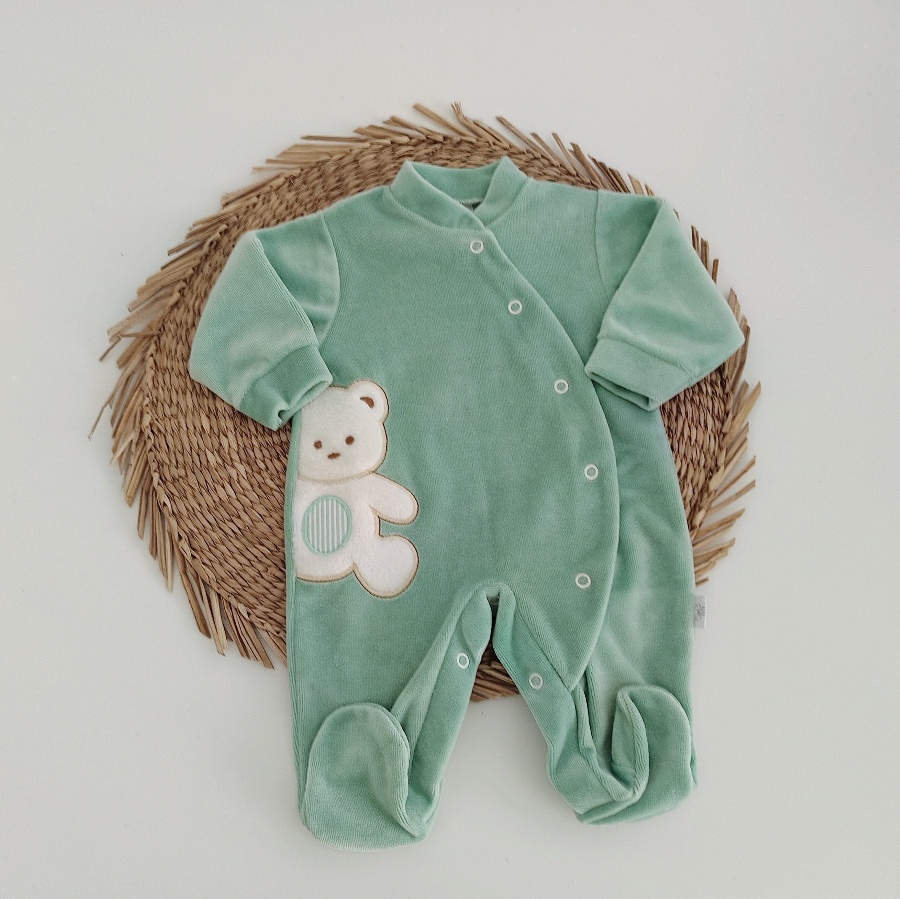 Babygrow Veludo Urso de lado Verde