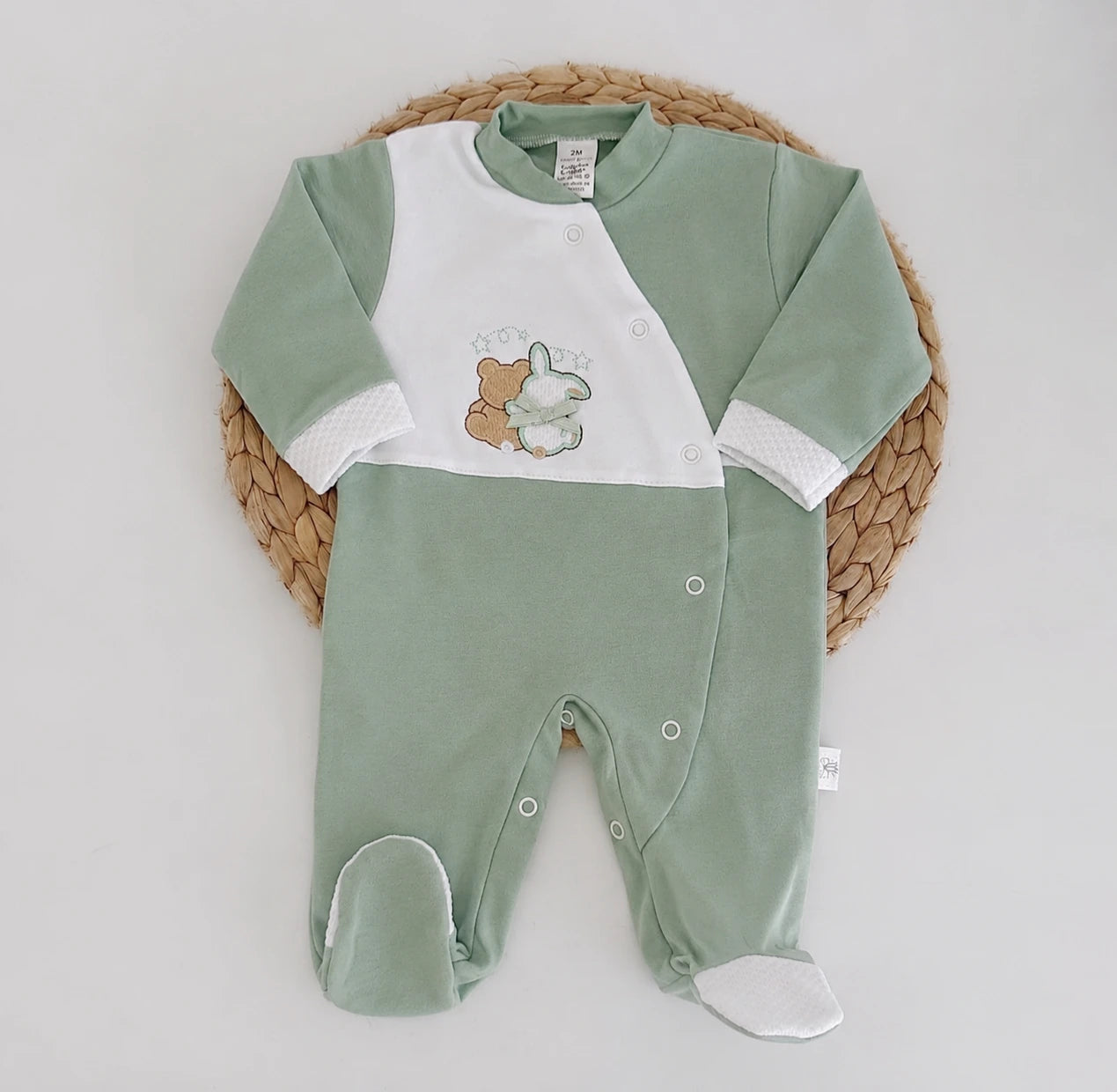 Babygrow para bebé Algodão Urso Coelho Verde