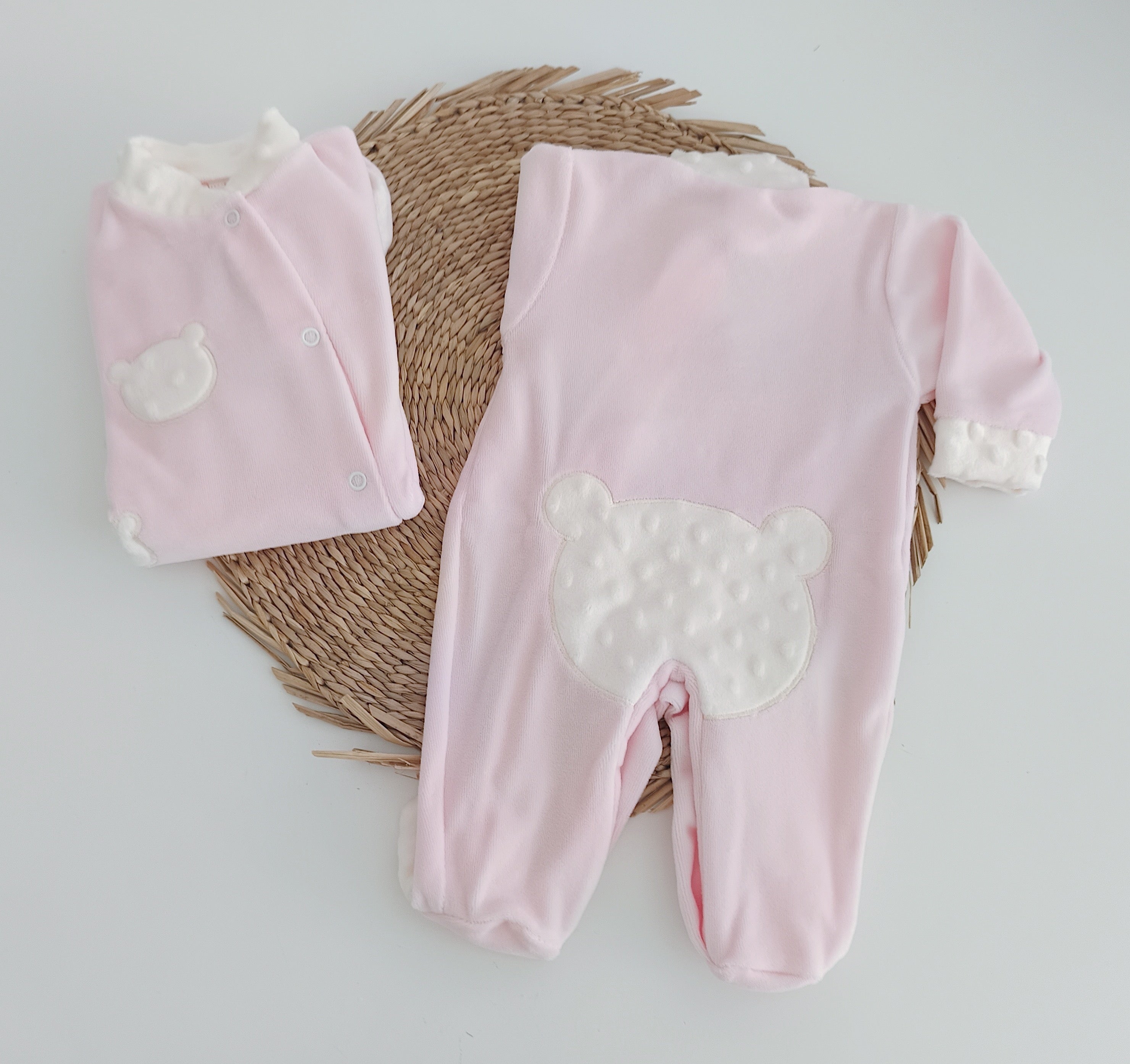 Babygrow de Veludo Caras de Ursos Rosa