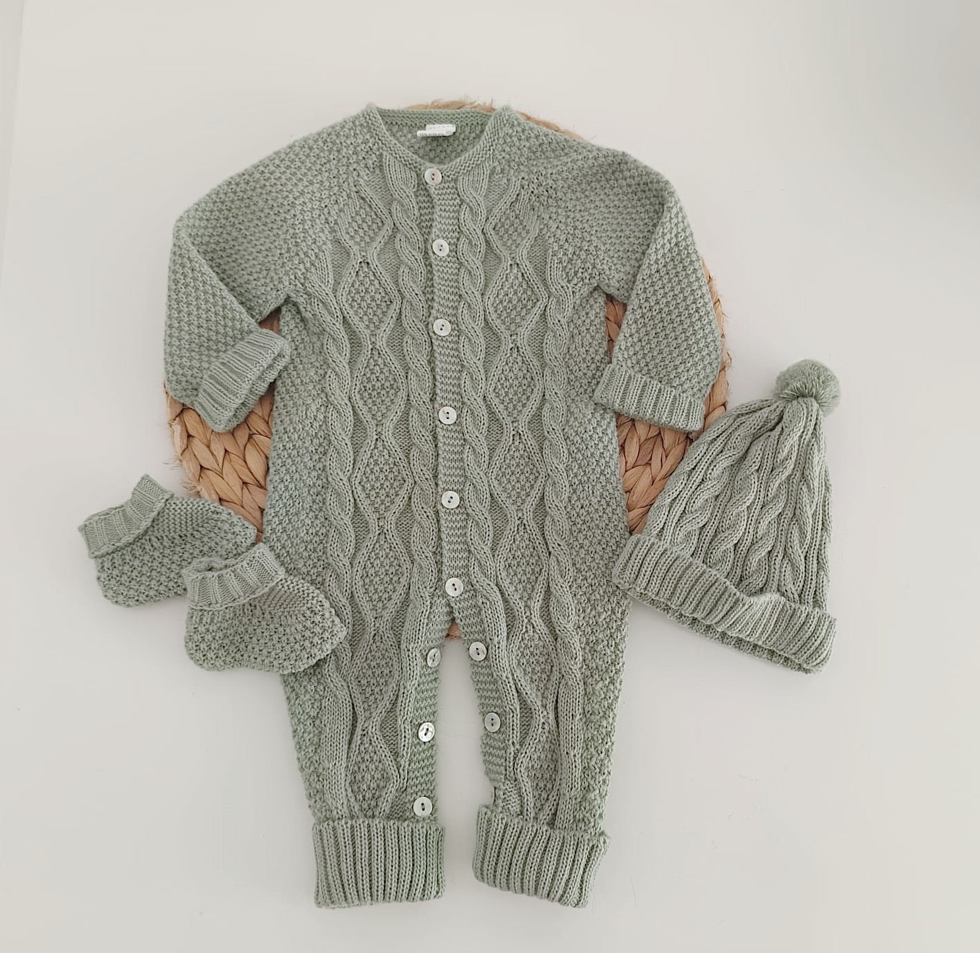 Babygrow de malha com gorro e carapins Verde Seco