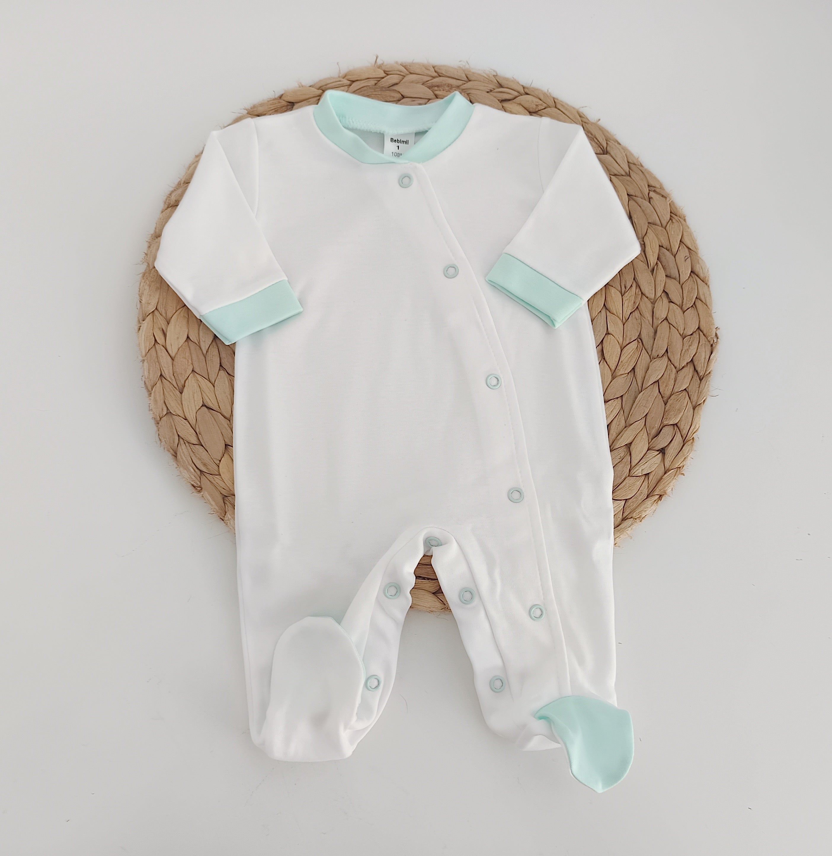 Babygrow Algodão Gola Verde Água