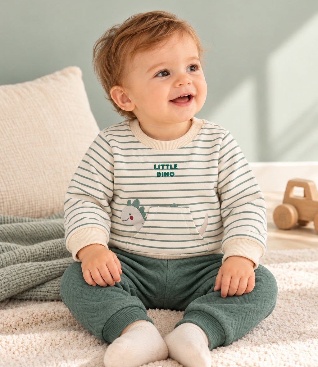 Conjunto de Calças e Camisola Dinos com Bolso Verde