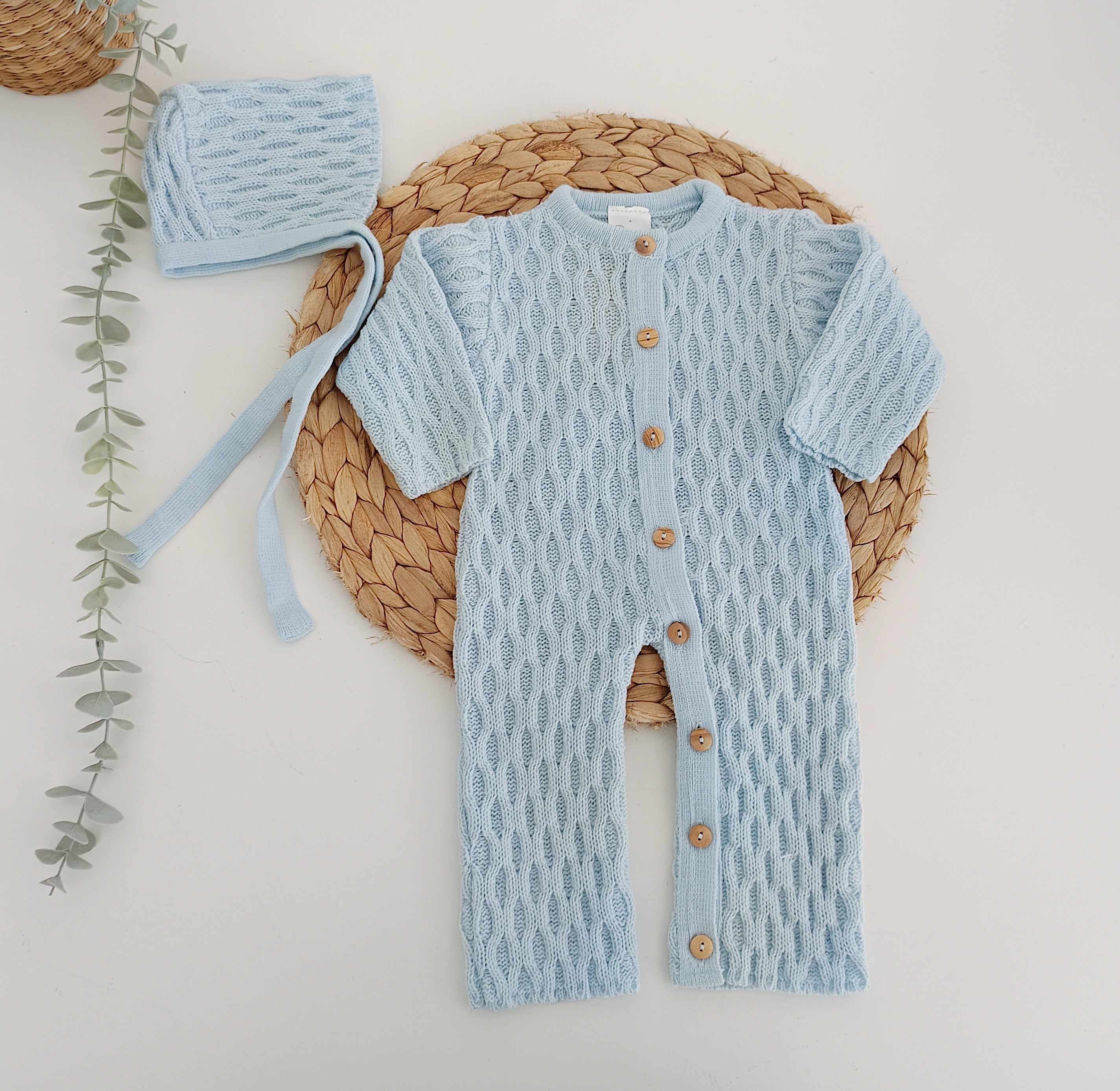 Babygrow de malha com touca Azul