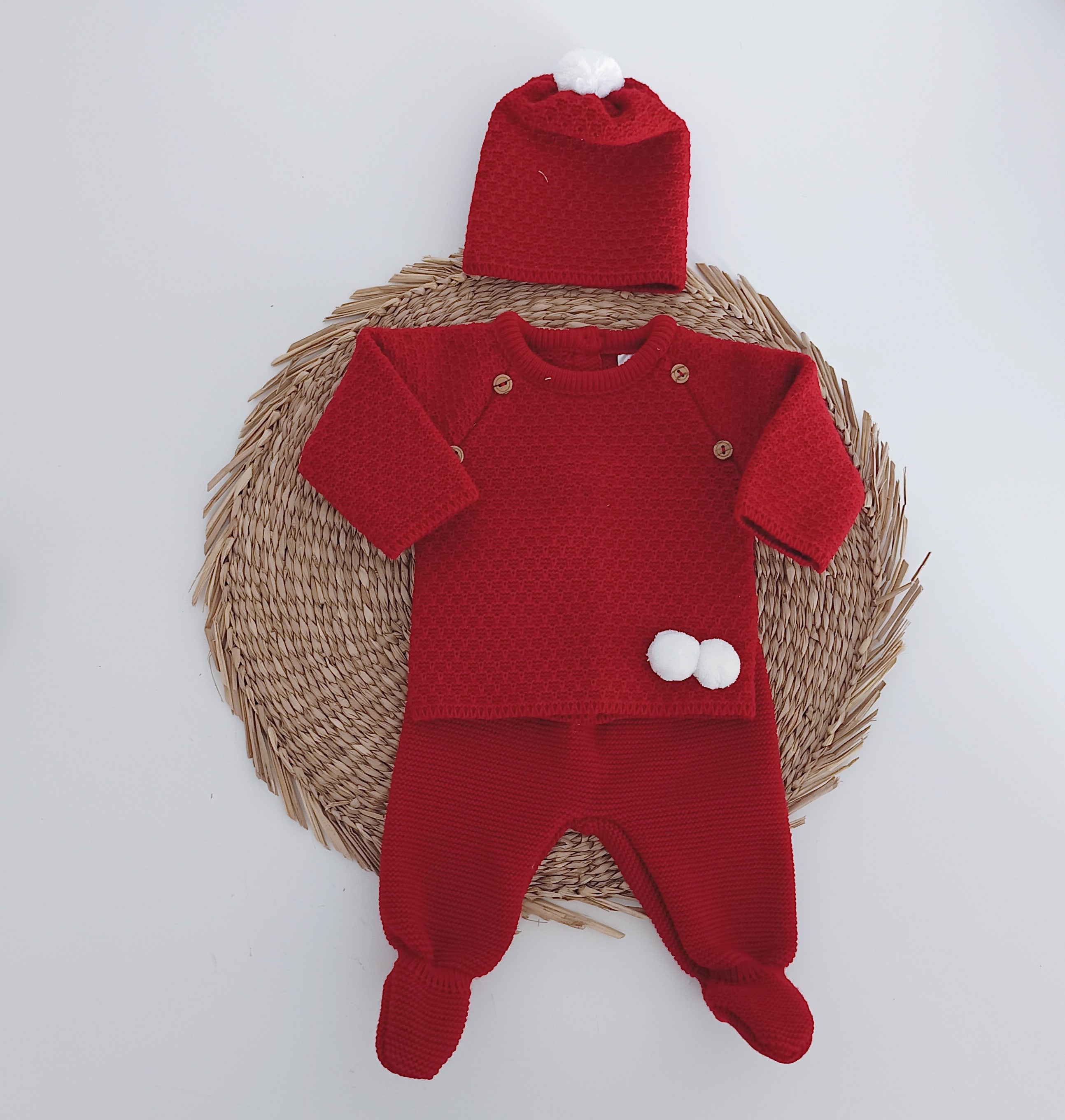 Conjunto de Malha com Dois Pompons de lado Vermelho
