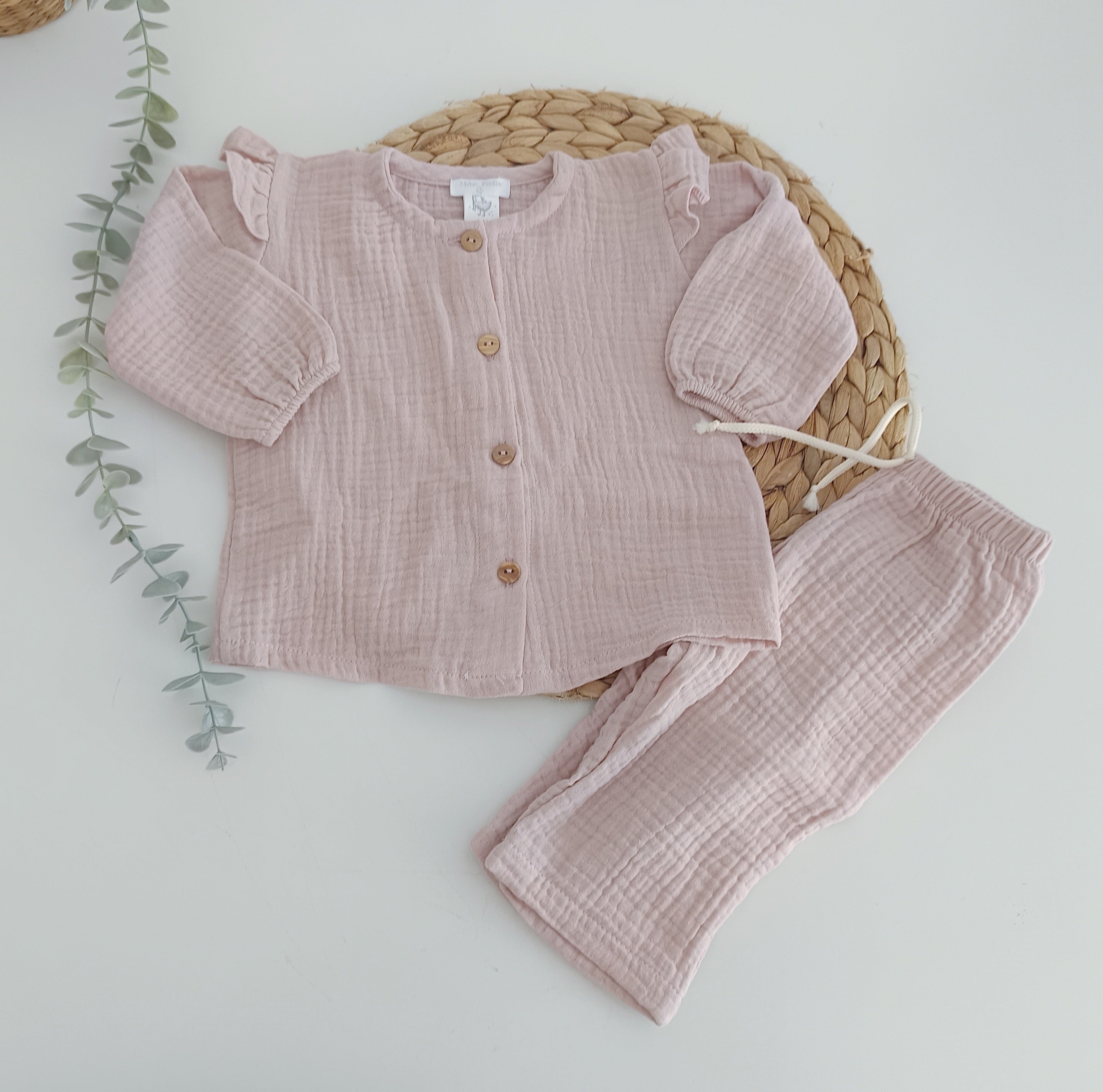 Conjunto de Musselina Basico com Botões Rosa Velho