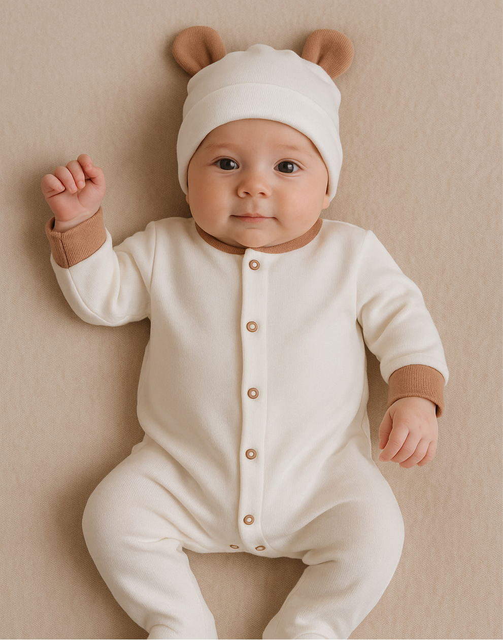 FitFiu Babies® | Babygrow Algodão Básico e Gorro Orelhas Tijolo