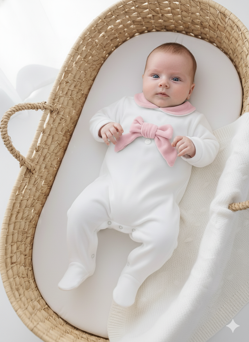 FitFiu Babies® | Babygrow Veludo Laço Rosa Velho