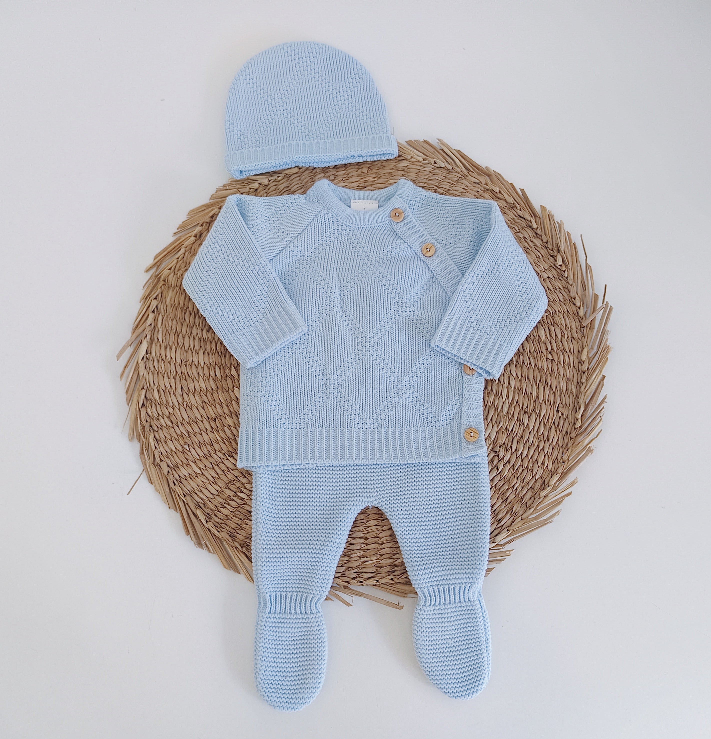 Conjunto de Malha Losangos Azul