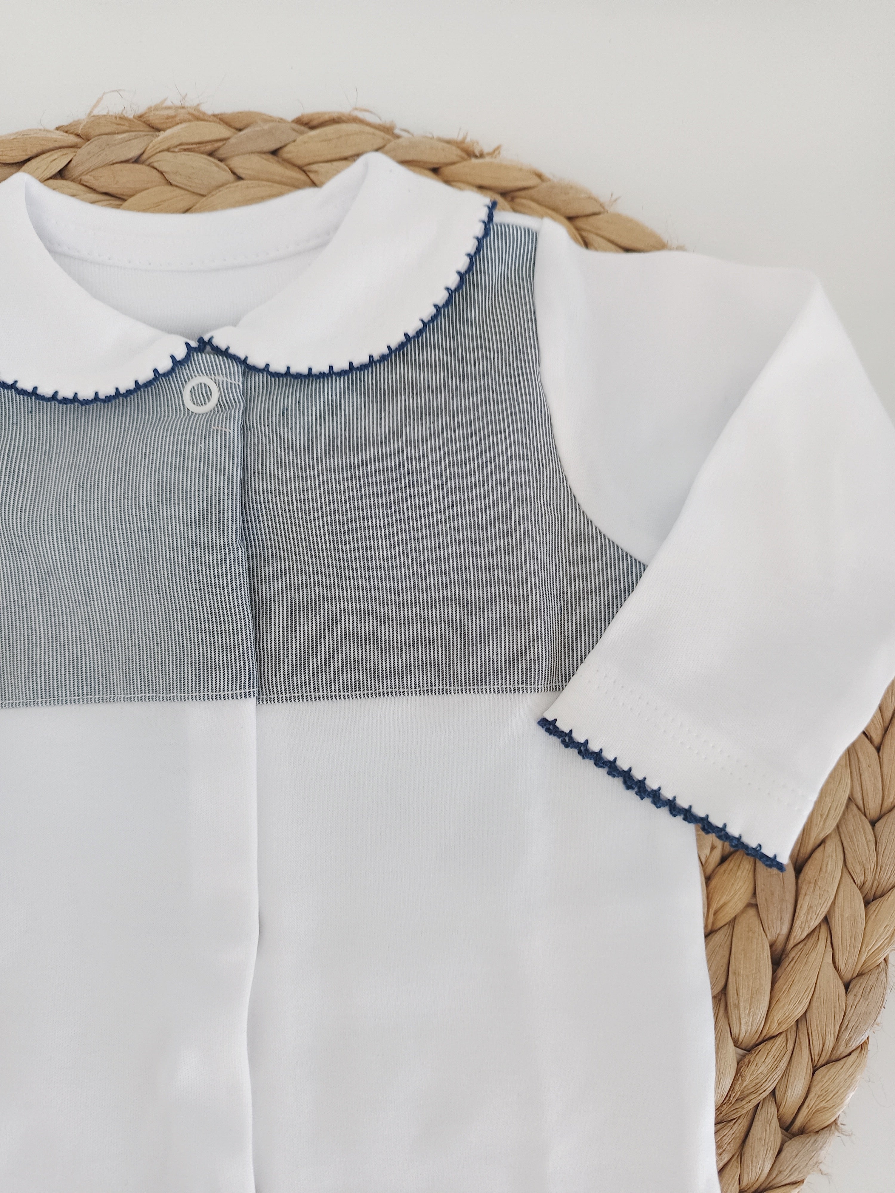 Babygrow Algodão Riscas Branco Marinho