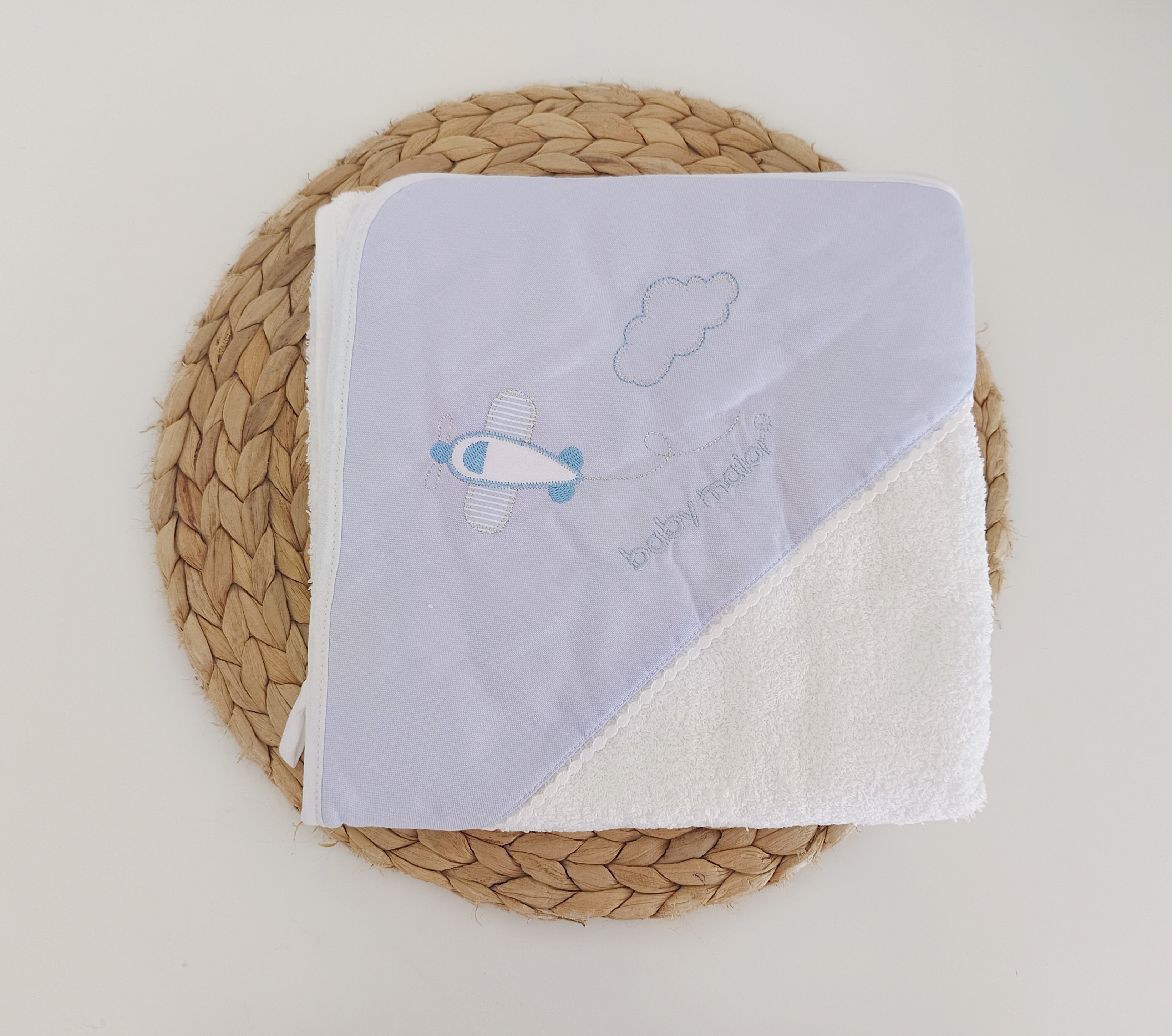 Toalha de banho para bebé Avião Azul