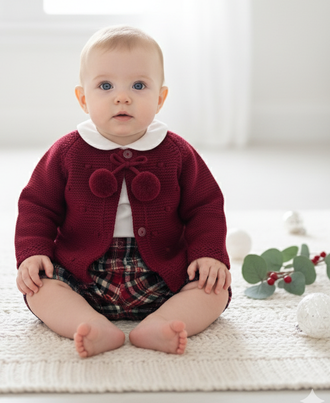Tapa Fraldas com Casaco de Malha Xadrez Bordeaux