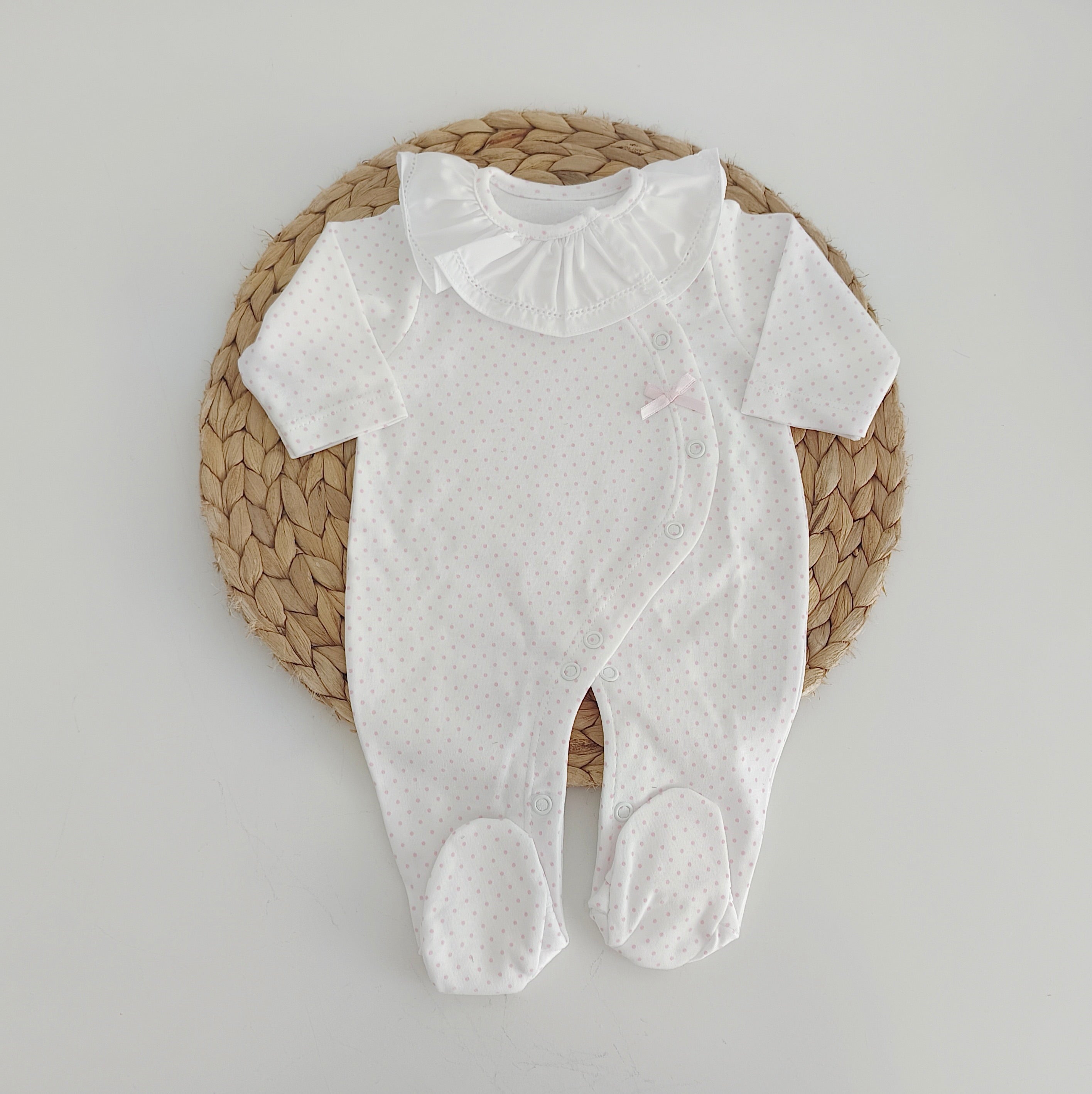 Babygrow Algodão Gola Pintinhas Rosa