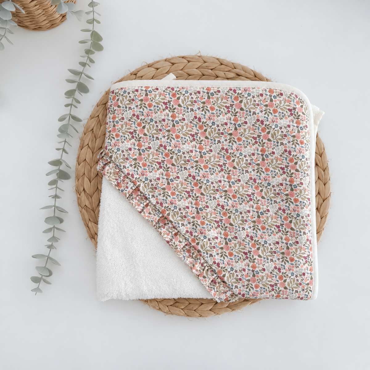 FitFiu Babies® | Toalha de Banho para Bebé Flores com Folho Areia