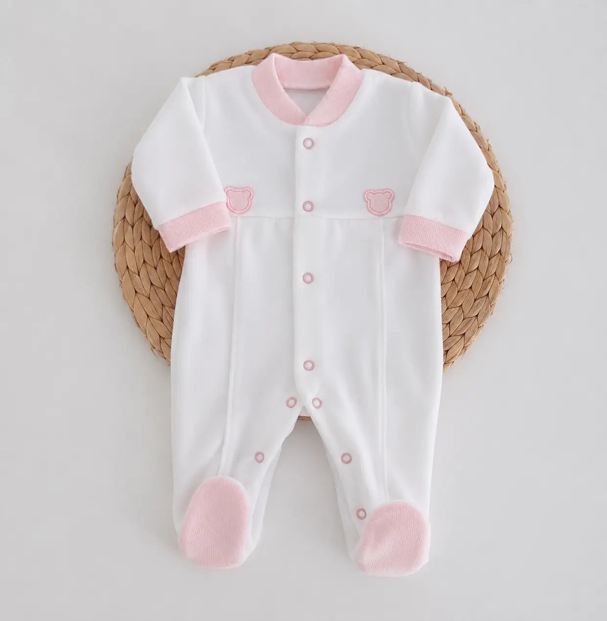Babygrow Veludo Duas Cabecinhas Urso Rosa