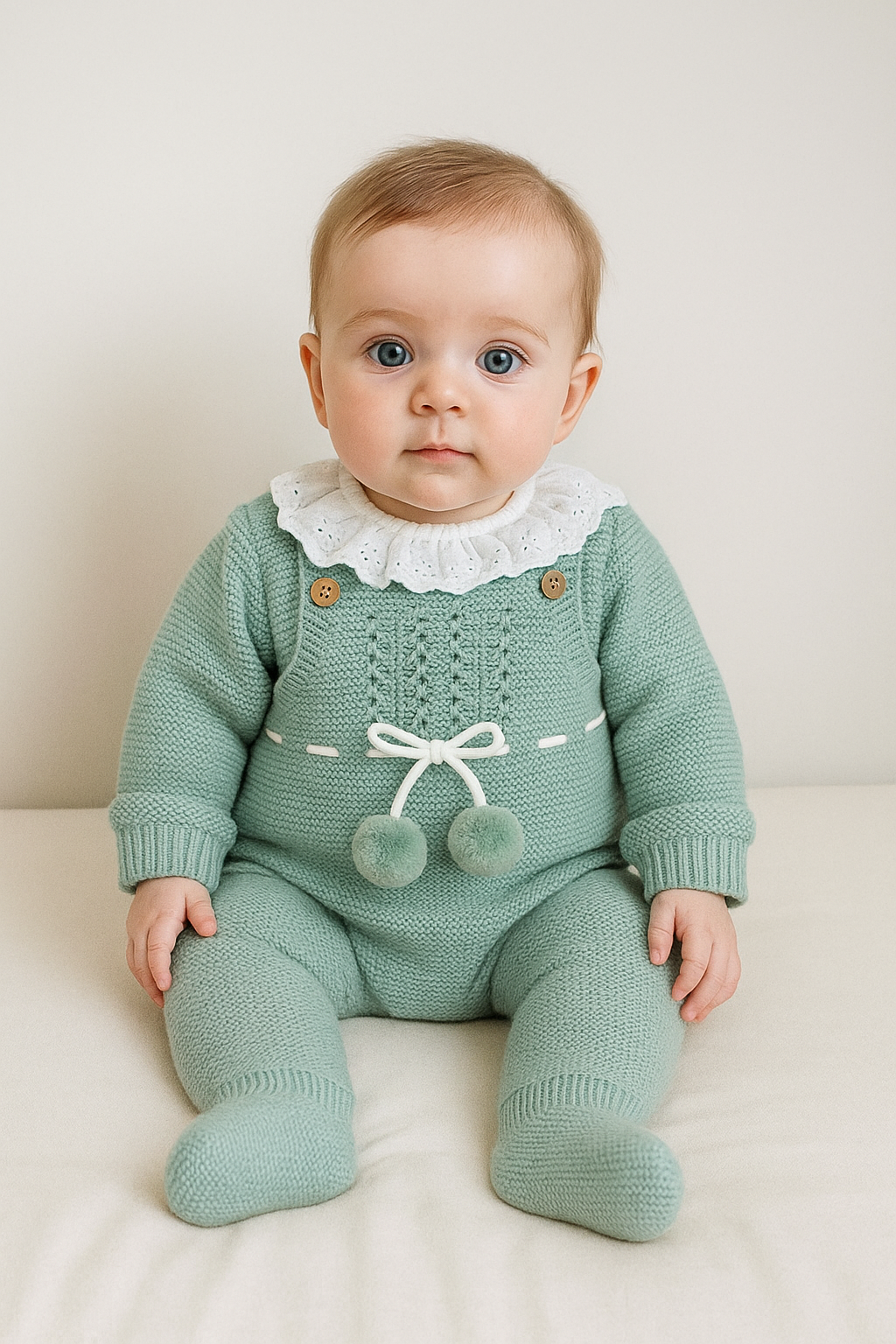 Jardineiras de malha com Camisola Pompons pendurados pés Verde