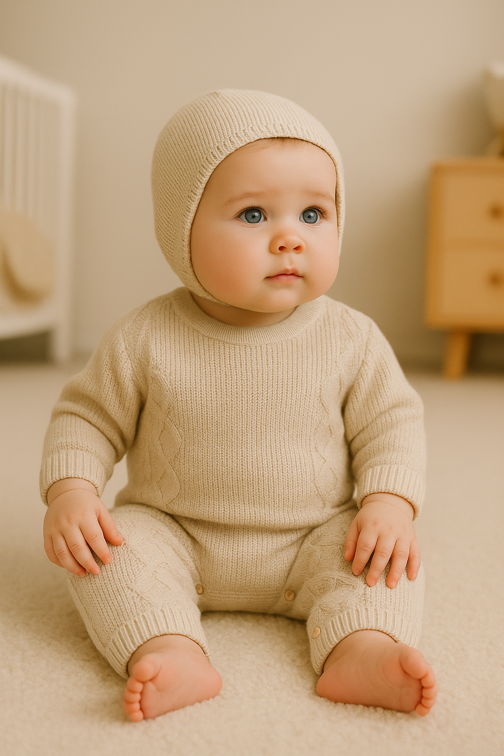 Babygrow de Malha Losangos com Touca Areia