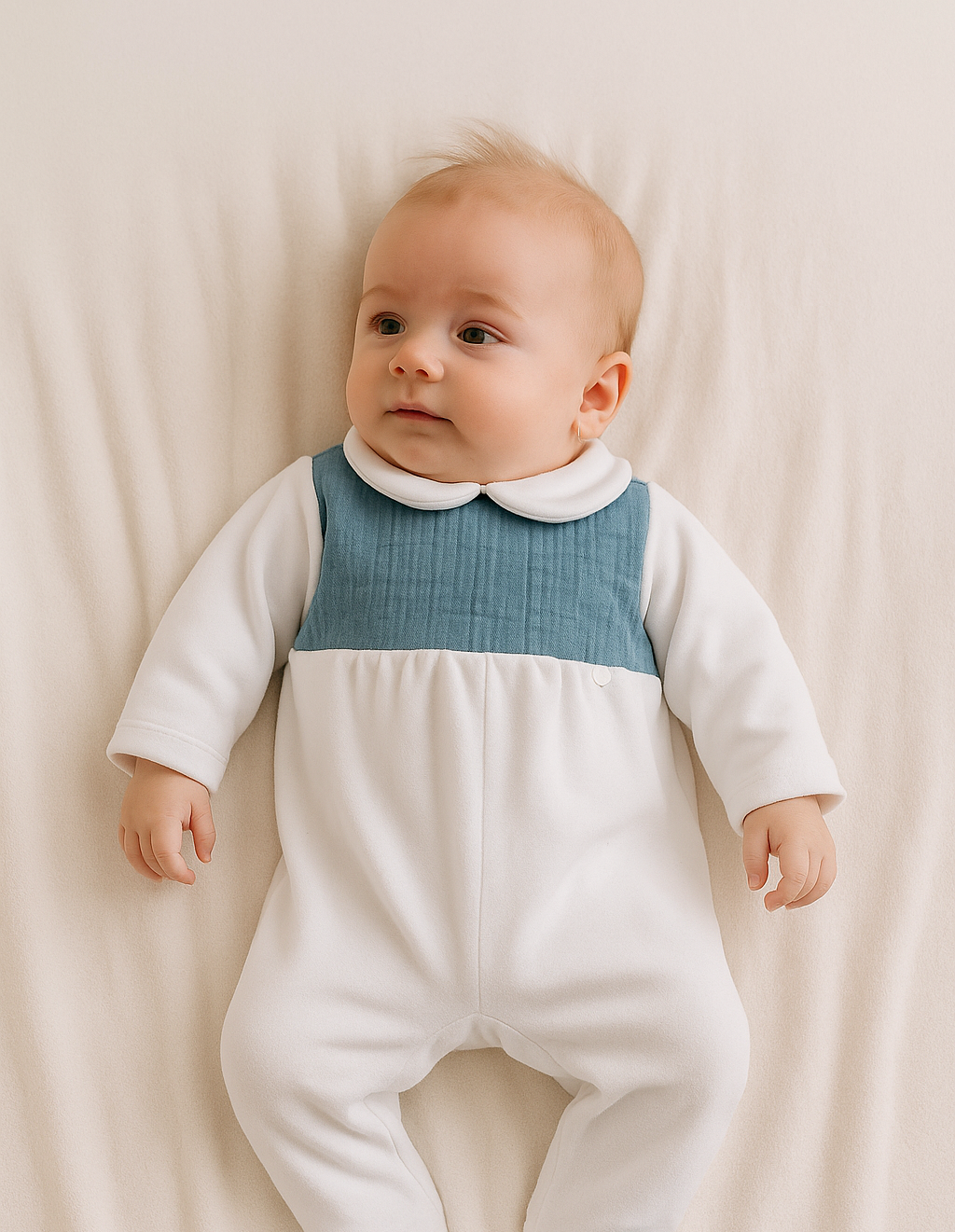 Babygrow com Peitilho em Musselina Jeans