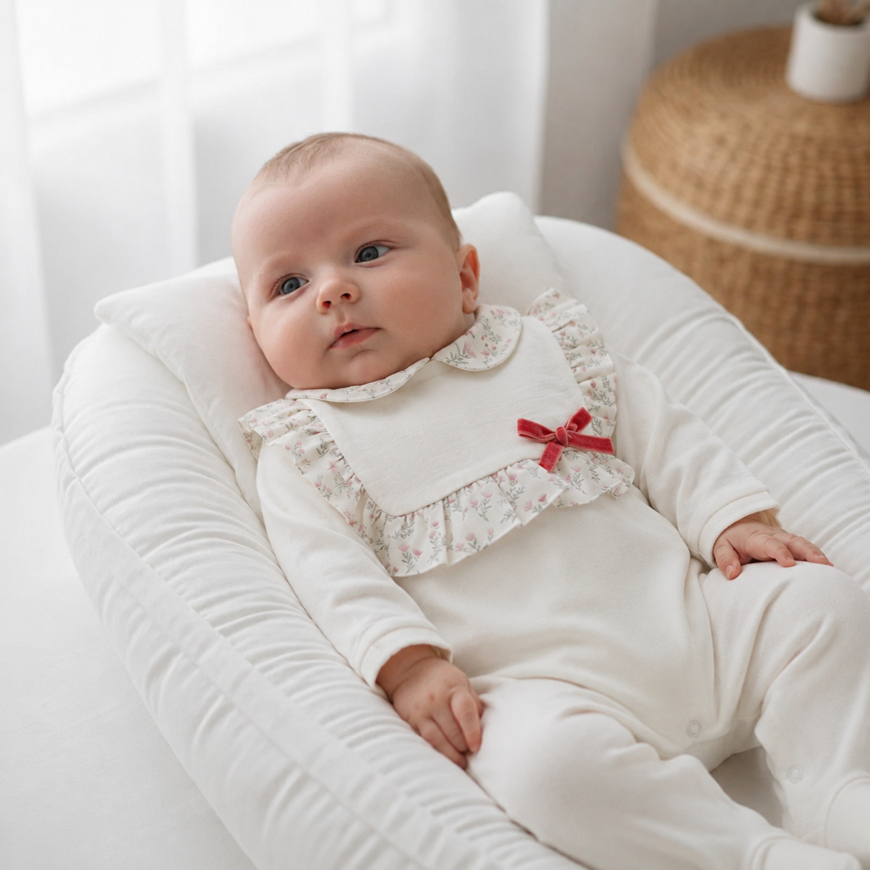 FitFiu Babies® | Babygrow Algodão Peitilho com Flores e Laço Rosa Velho