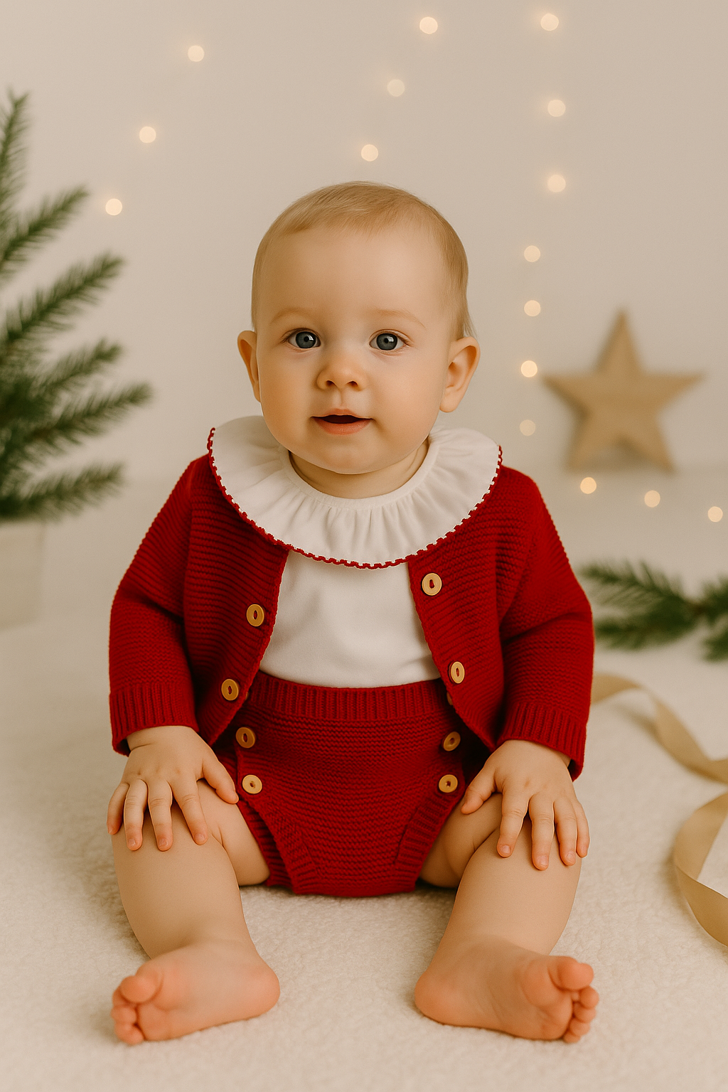 Conjunto tapa fraldas casaco e body de gola Vermelho