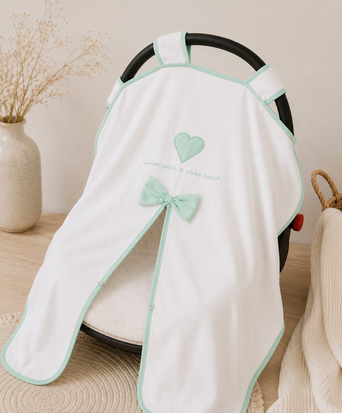 Amor Para a Vida Toda® | Fralda Tapa Ovo Cortina Verde Água