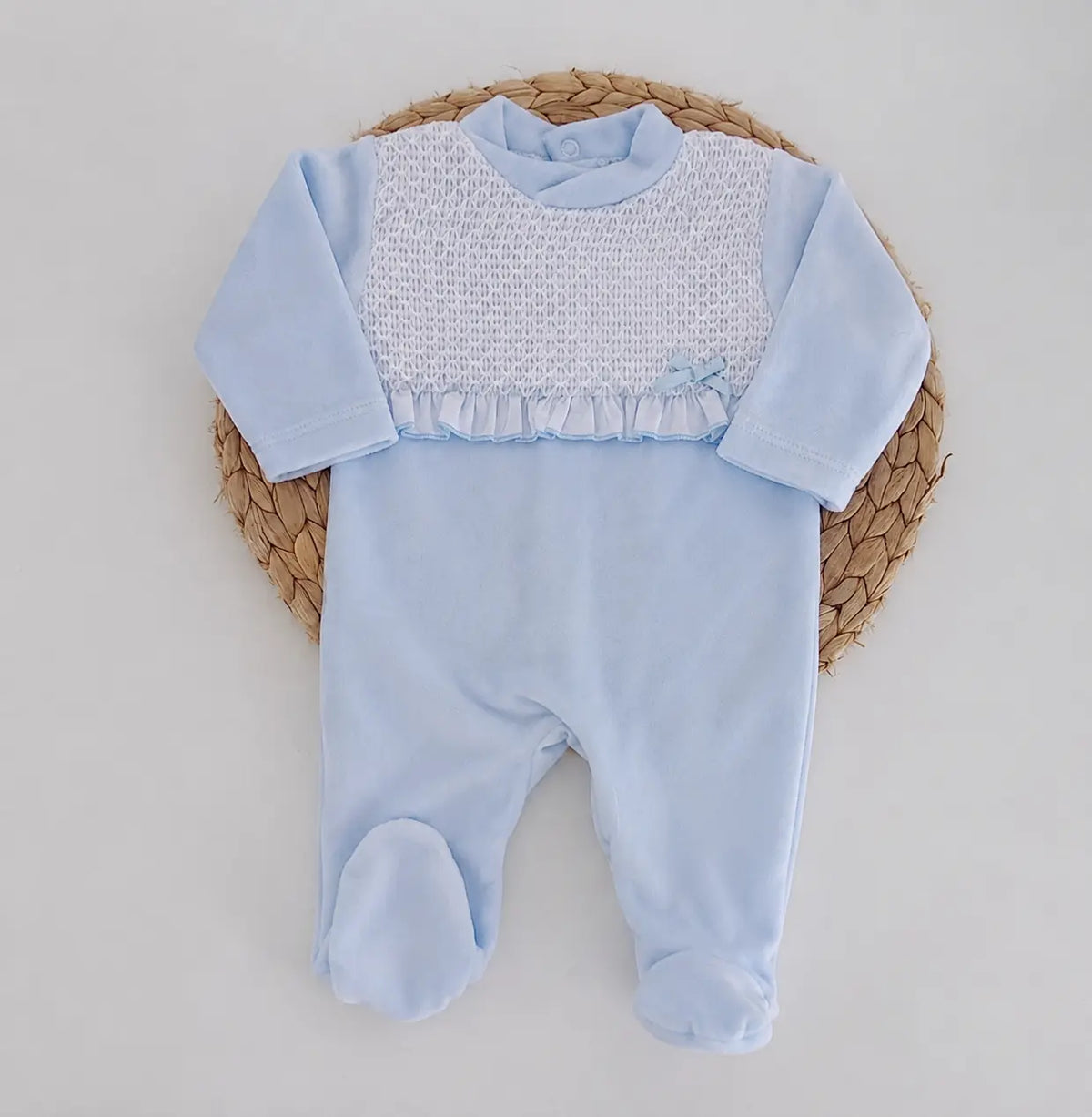 Babygrow Veludo Favos Folho Lacinho Azul
