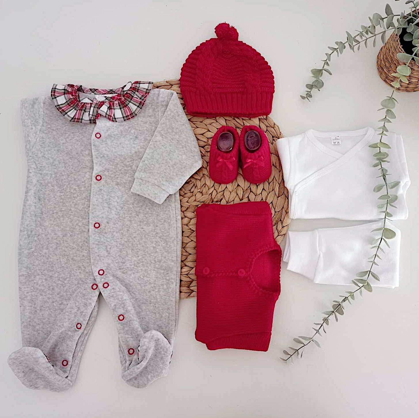 FitFiu Babies® | Conjunto de Bebé Veludo Xadrez Natal Gola Folho