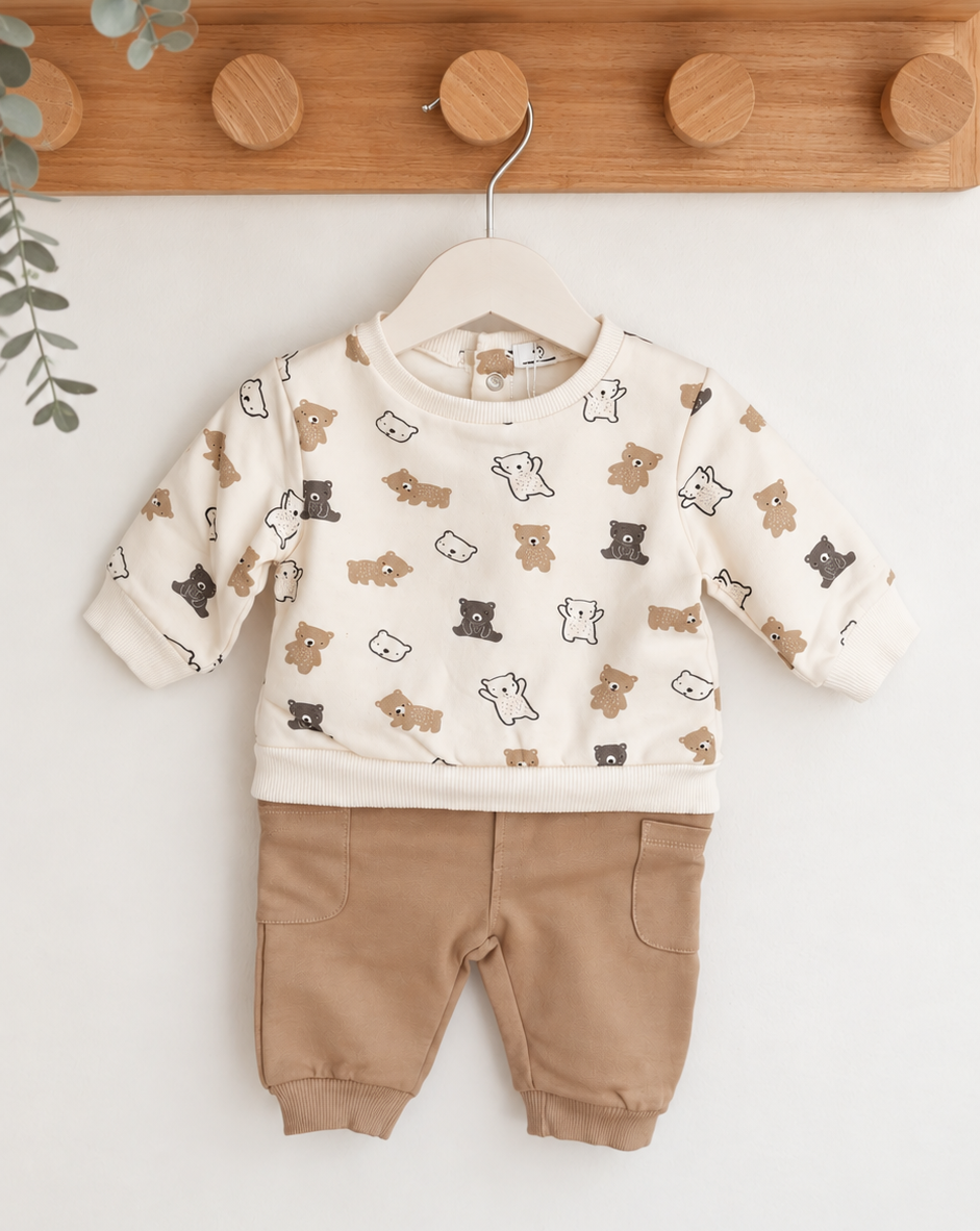 Conjunto de Calças e Camisola Ursos Areia