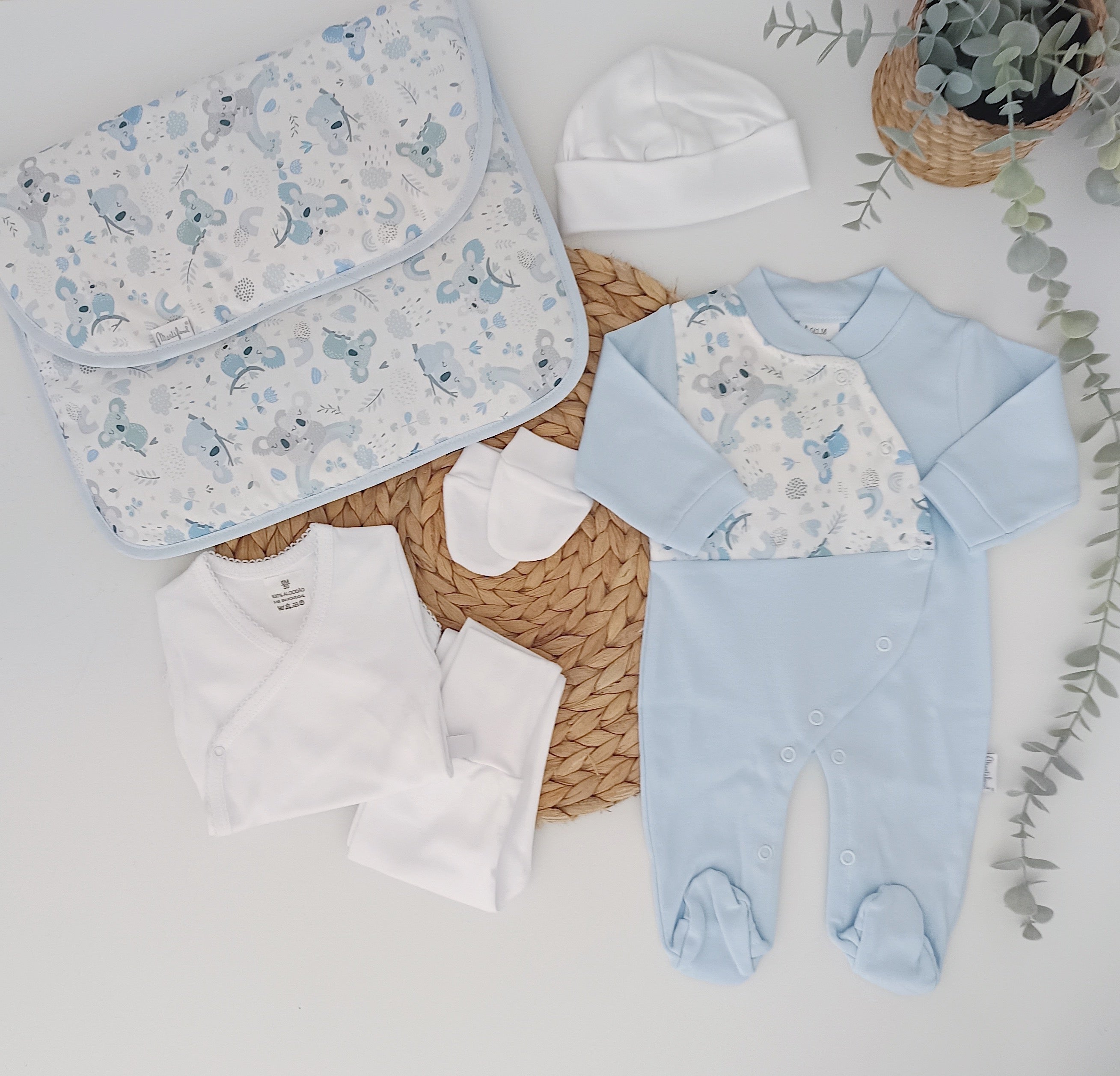 Conjunto de Primeira Roupinha Algodão Koalas Azul