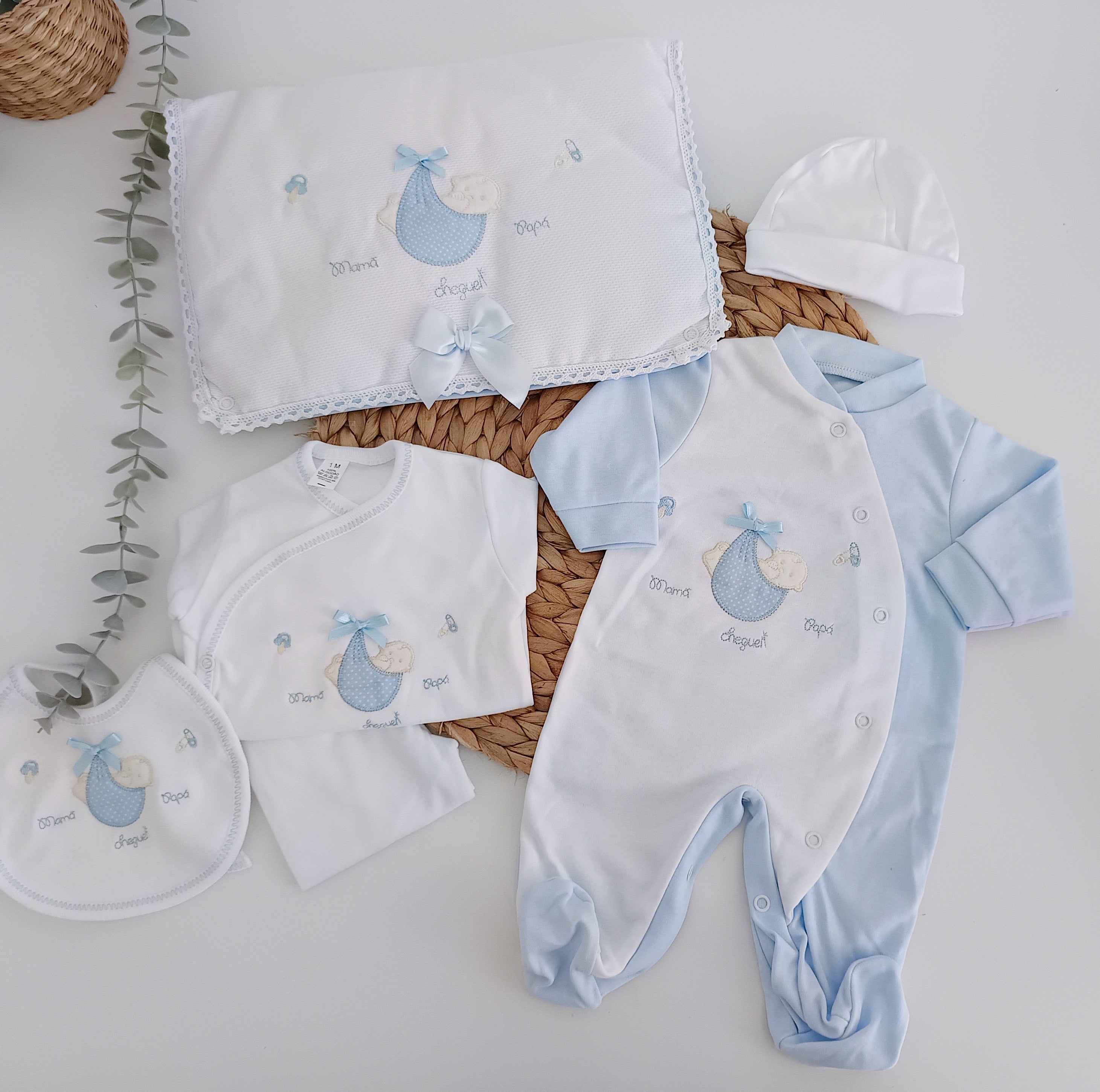 Conjunto de Primeira Roupinha Algodao Mama Papa Cheguei Azul