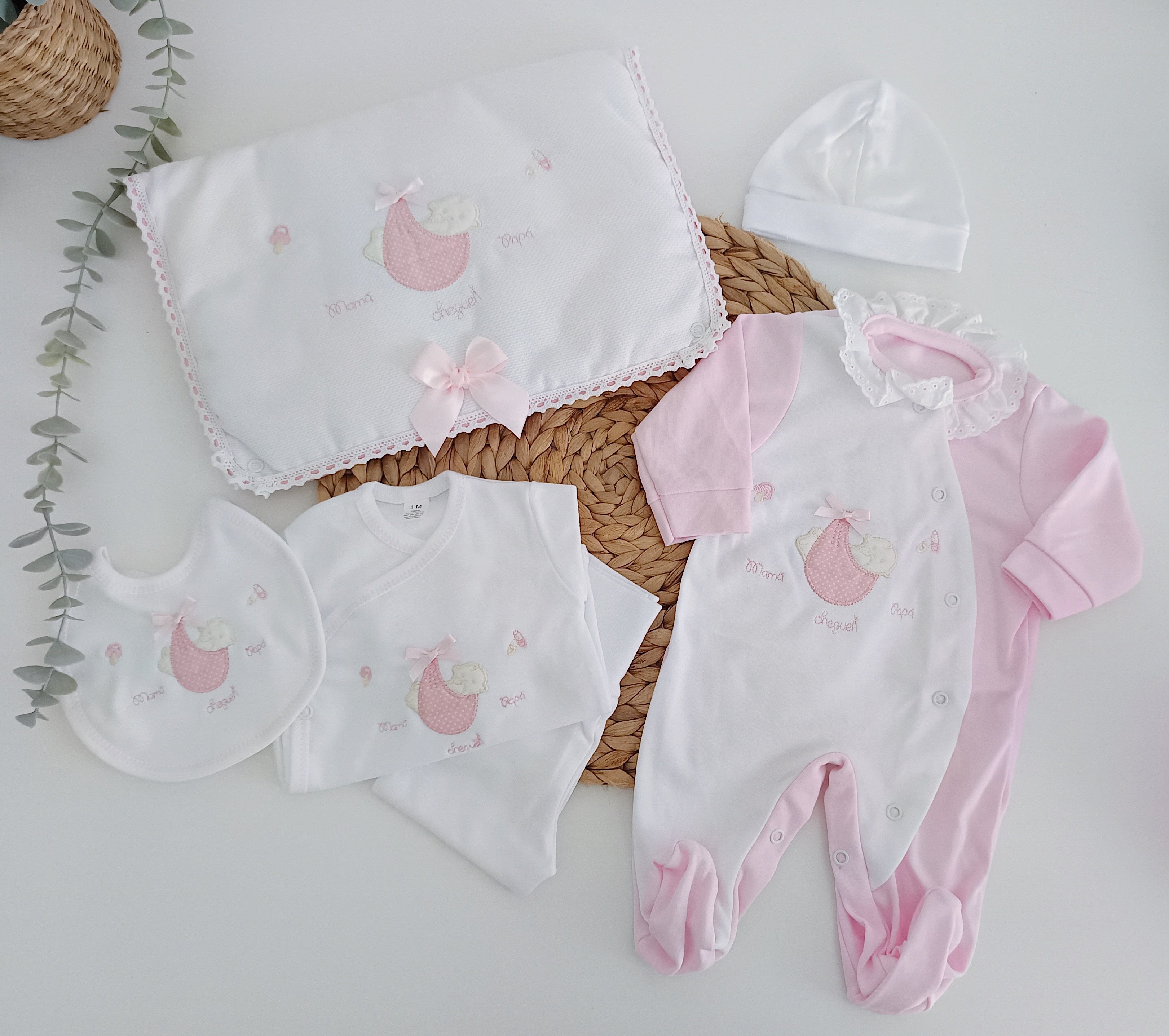 Conjunto de Primeira Roupinha Algodao Mama Papa Cheguei Rosa