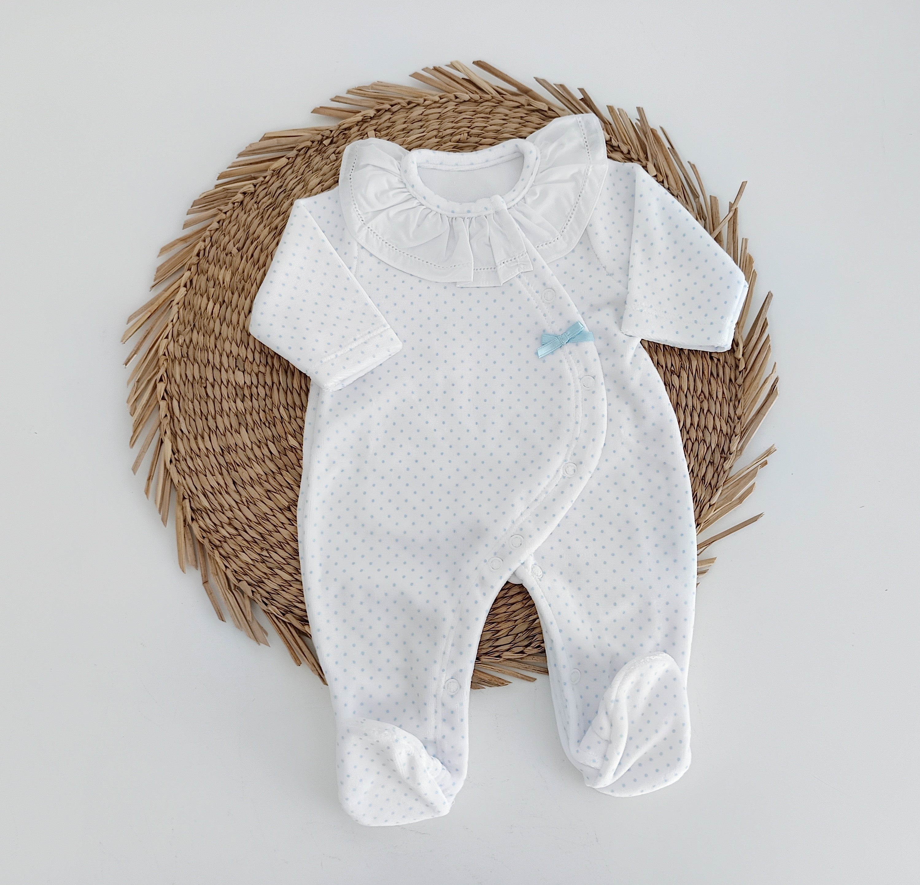 Babygrow Veludo Gola Pintinhas Azul