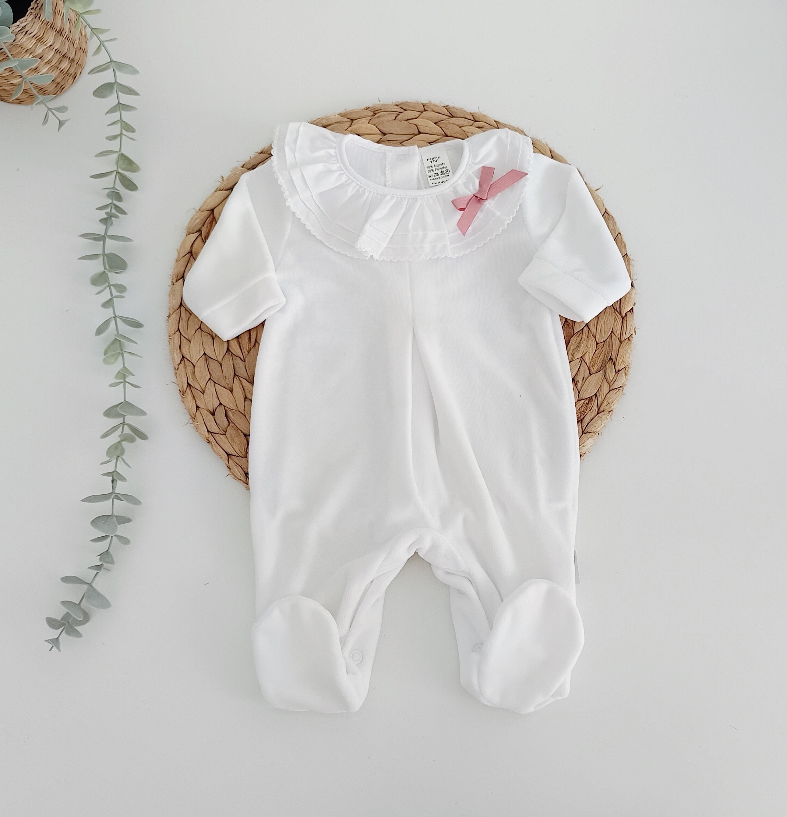 FitFiu Babies® | Babygrow com Gola de Folho e Laço Rosa Velho