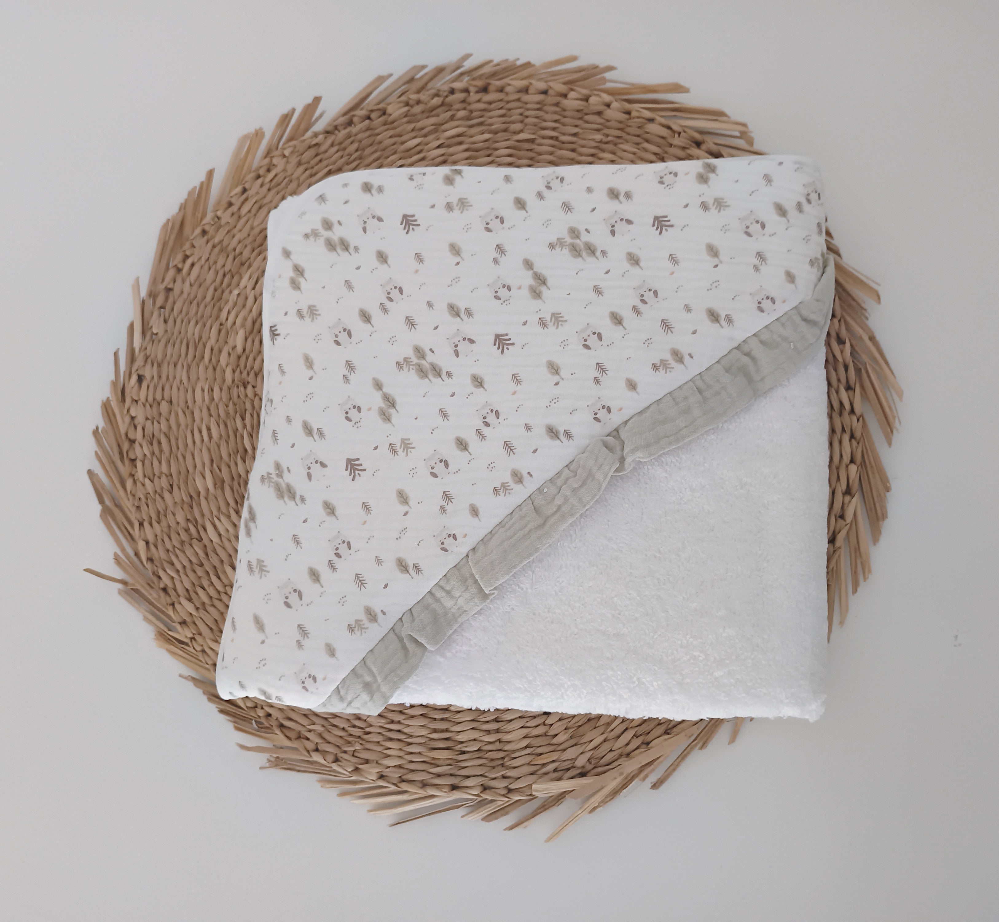 Toalha de banho Bebé Folho Mochinhos Verde Seco