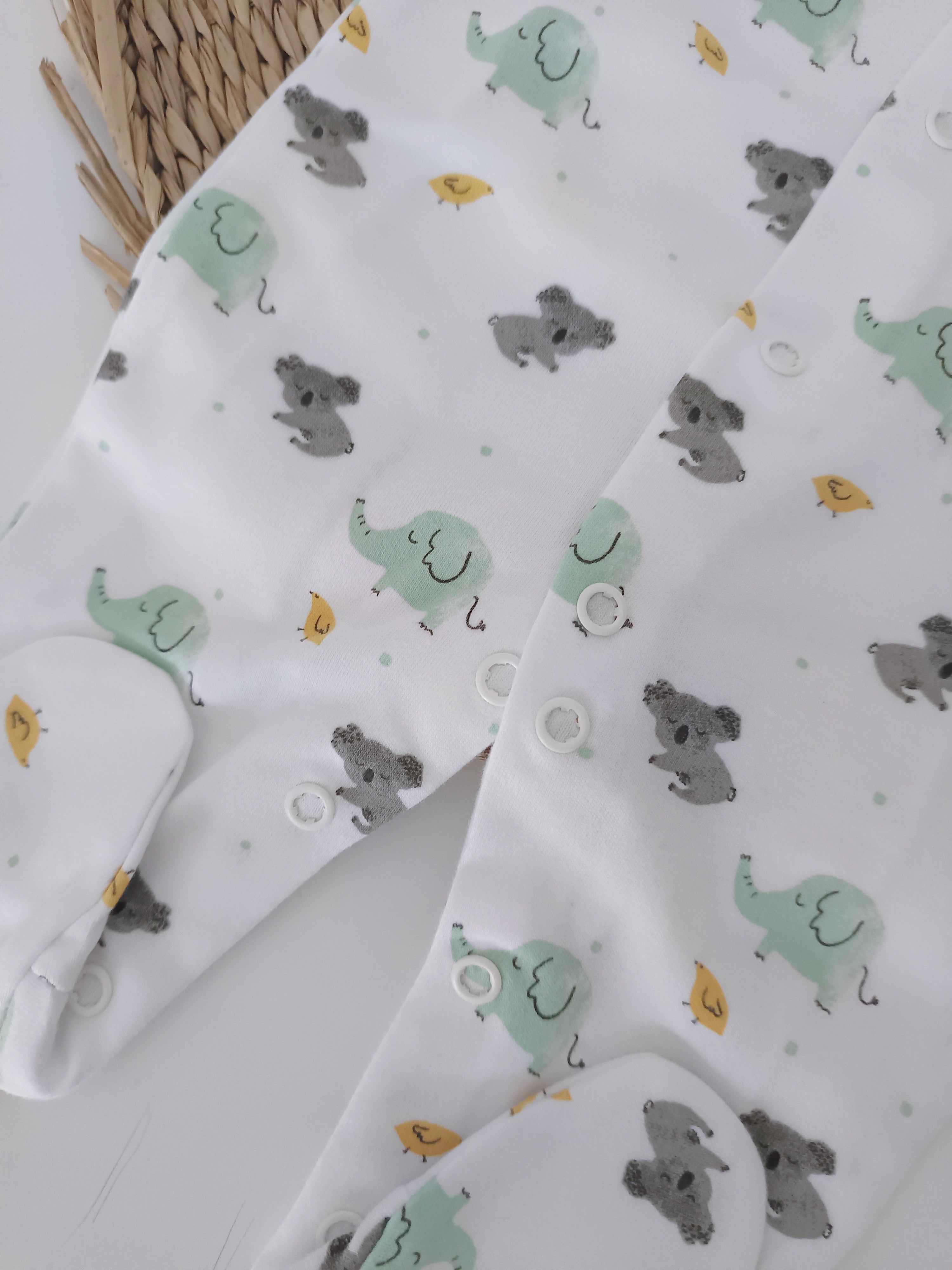 FitFiu Babies® | Babygrow com Gorro de Algodão com Elefante e Koala