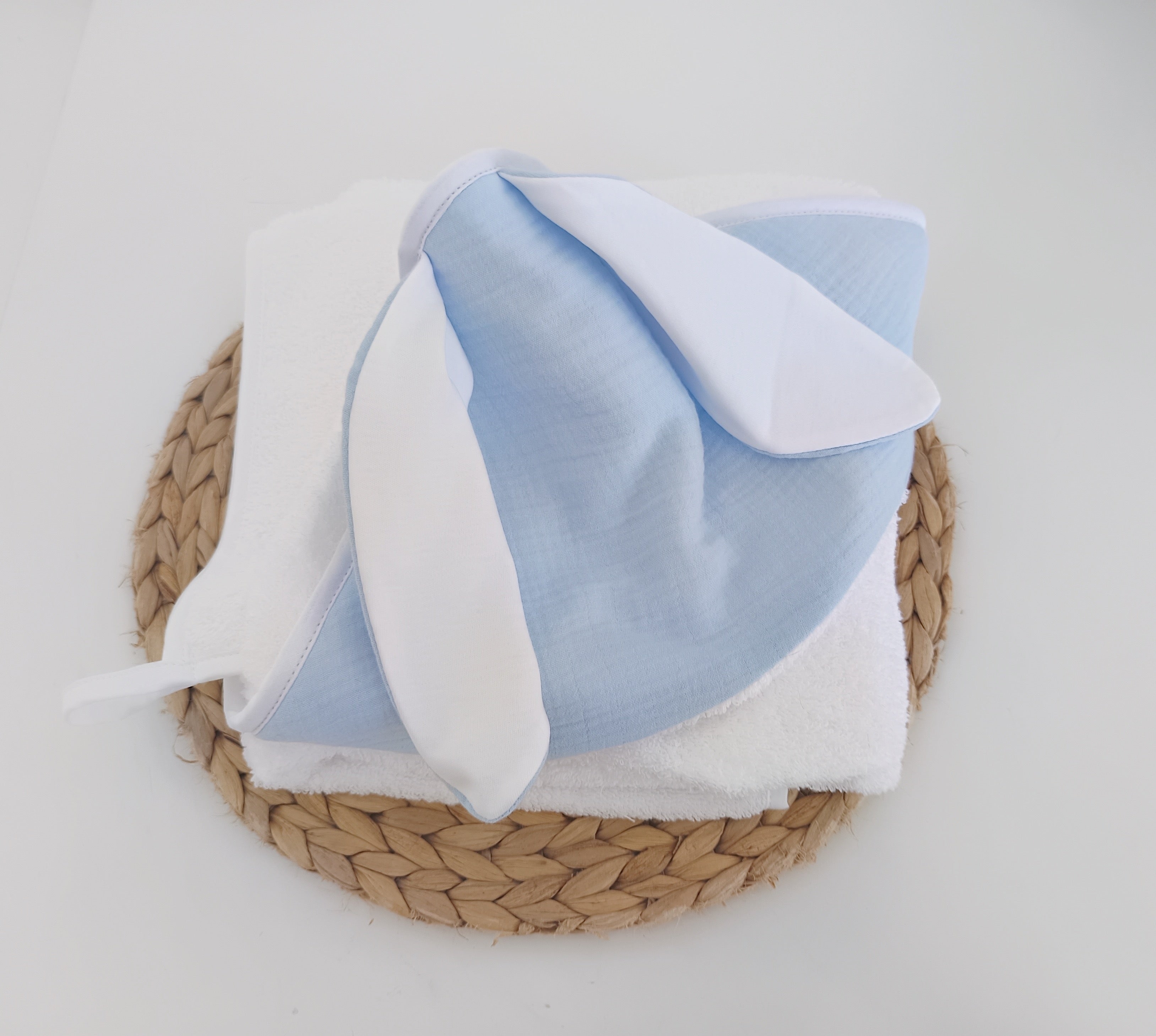 Toalha de banho para Bebé com Capuz de Musselina e Orelhas Coelho Azul