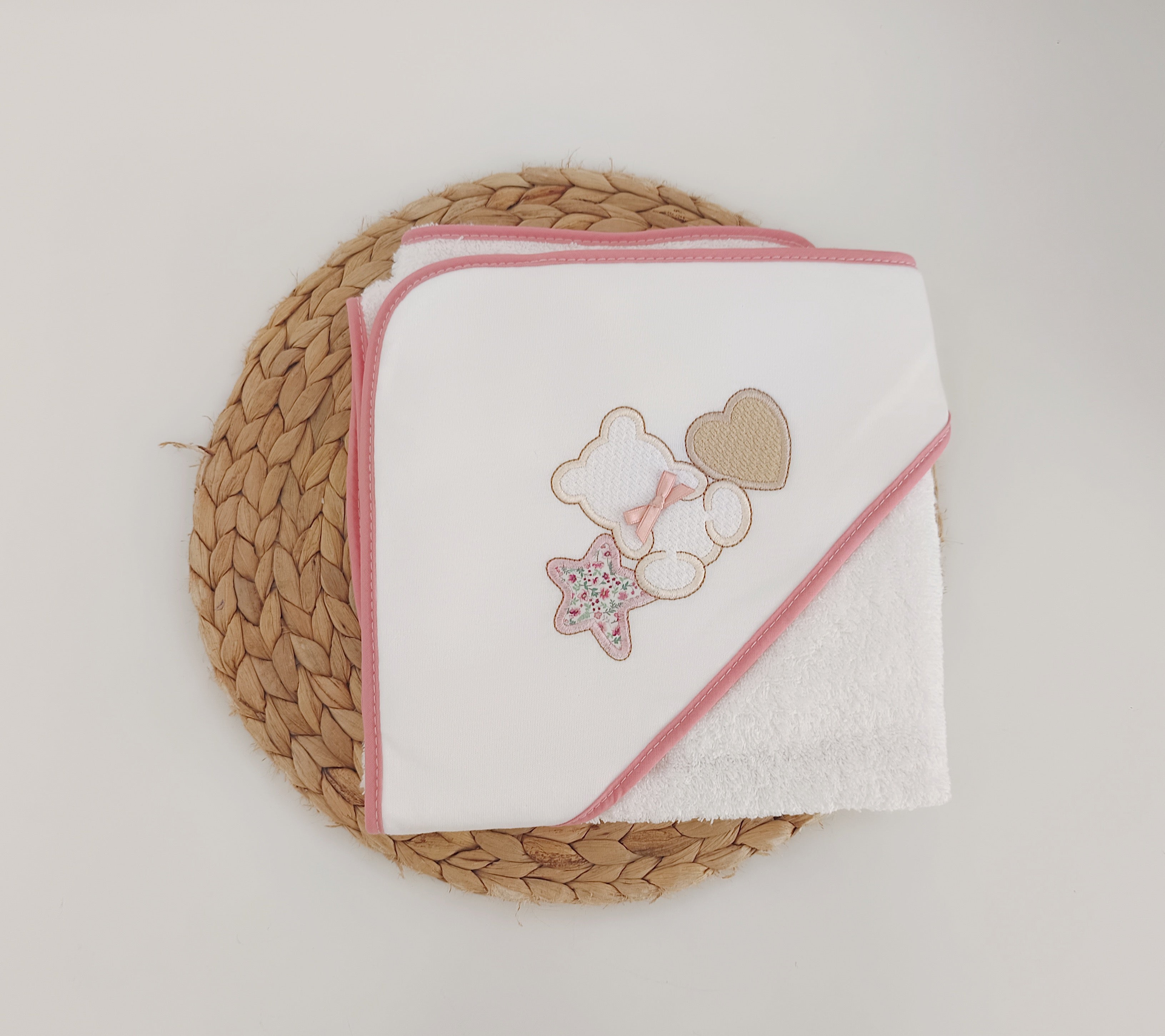 Toalha de banho para bebé Urso estrela e coração Rosa Velho