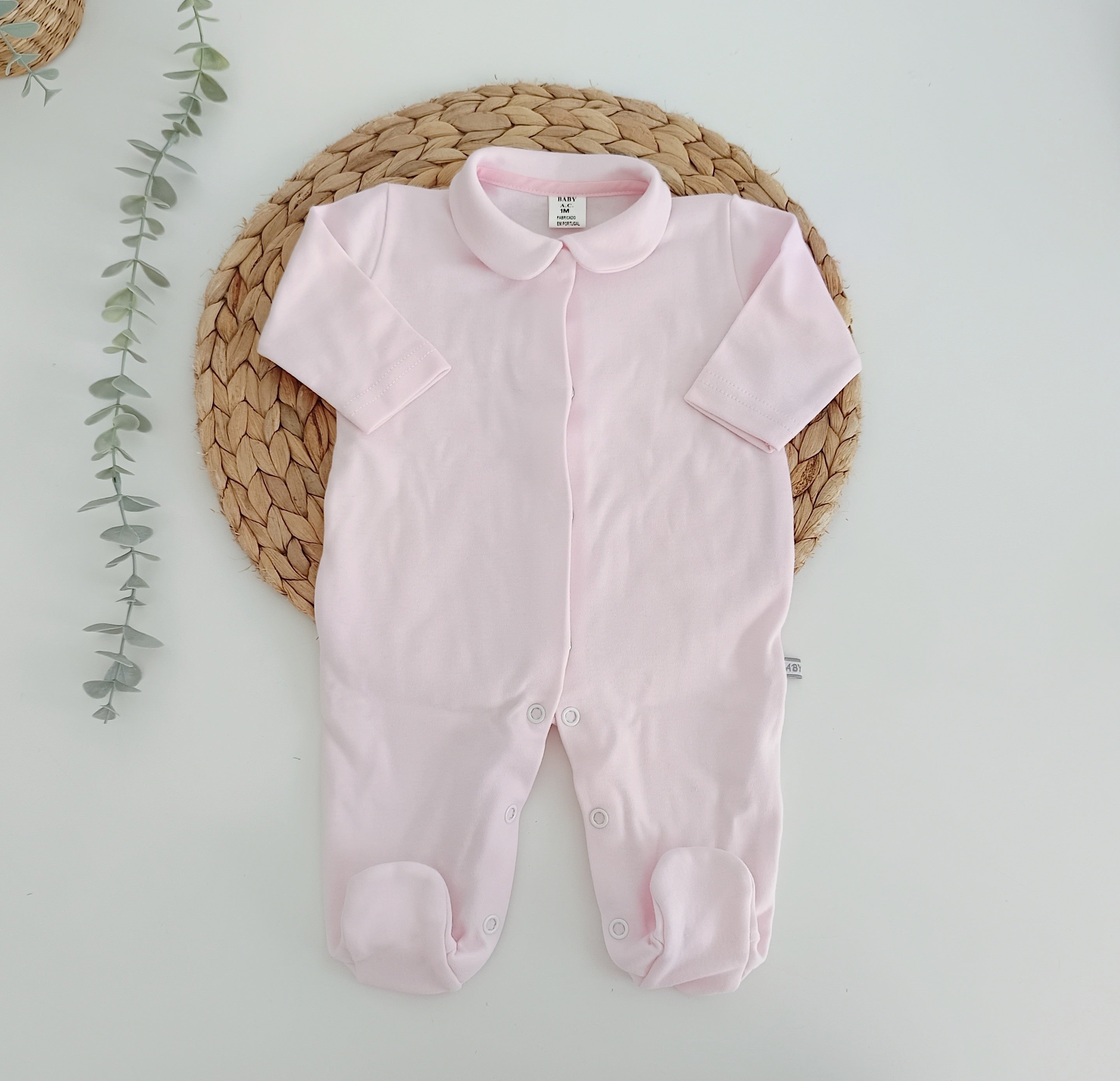 Babygrow Basic gola peterpan Algodão com Carda Rosa