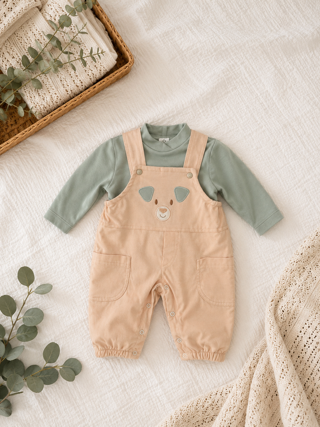 Jardineiras Bombazine com camisola Urso Verde