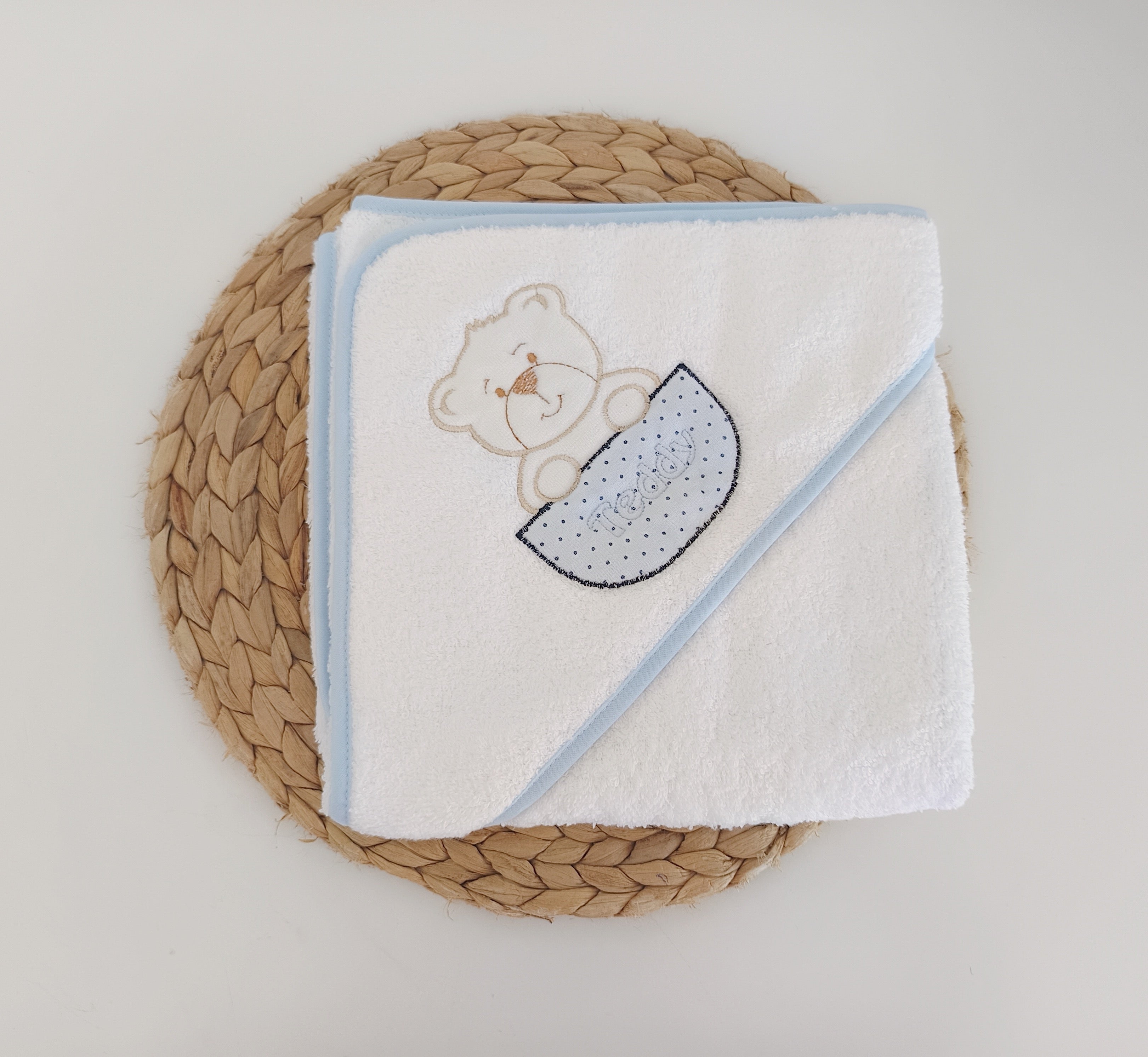 Toalha de banho para bebé Teddy Azul