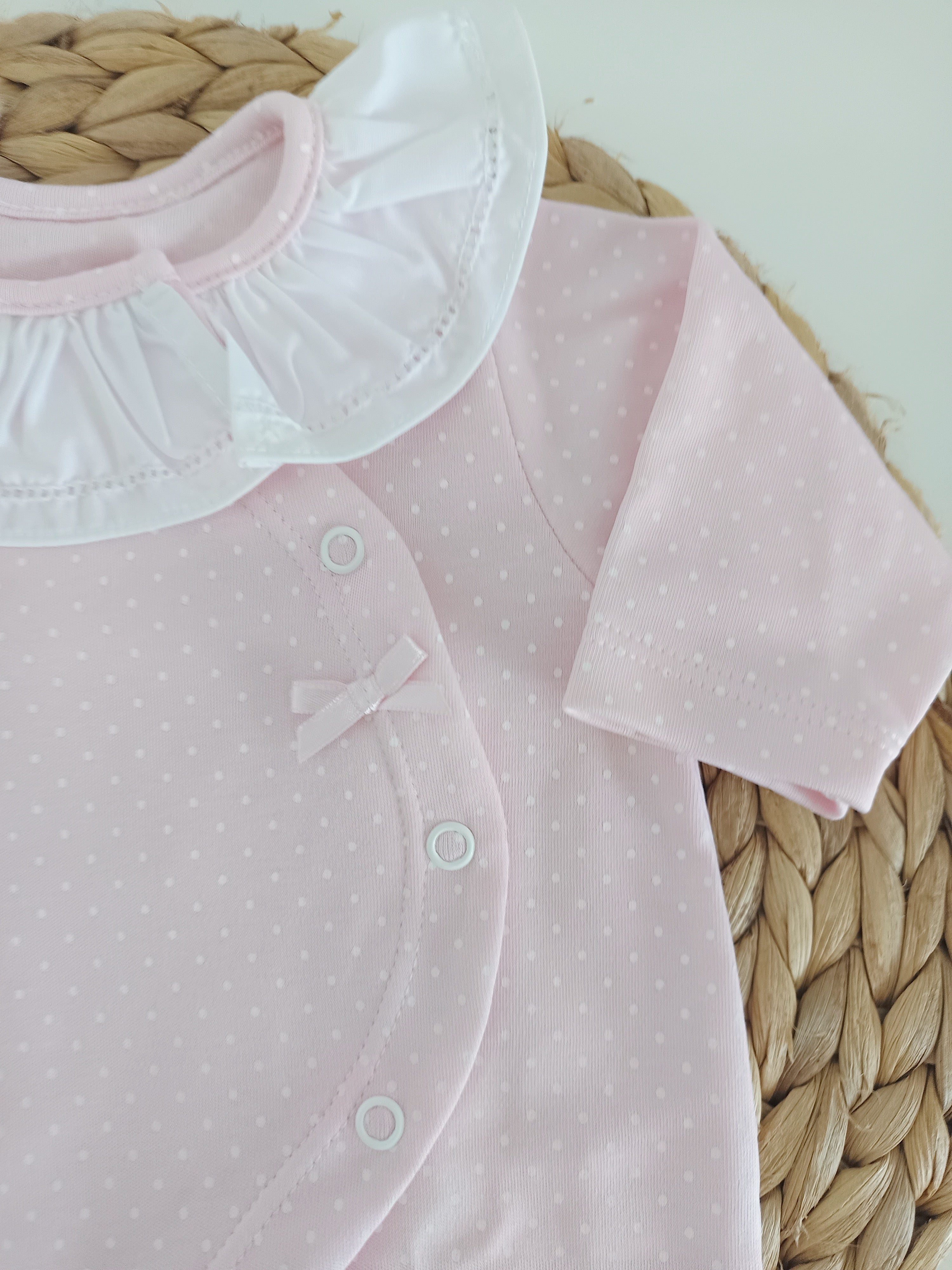 Babygrow Algodão Gola Pintinhas fundo Rosa