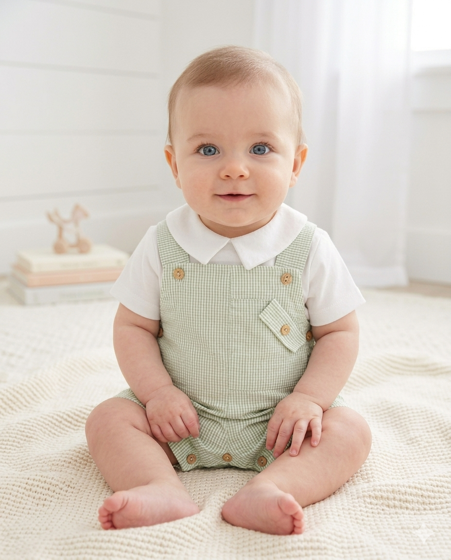 Jardineira Curta Xadrez com Camisa Verde