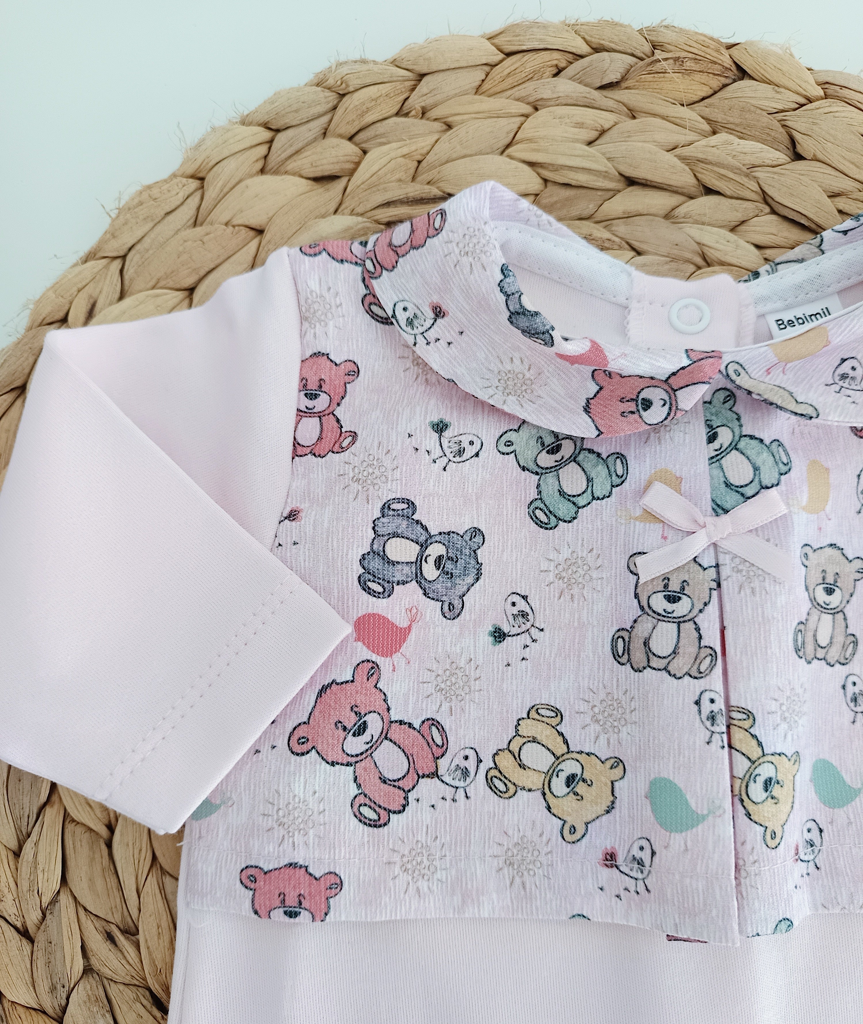 Babygrow Algodão Ursinhos com Laço Rosa