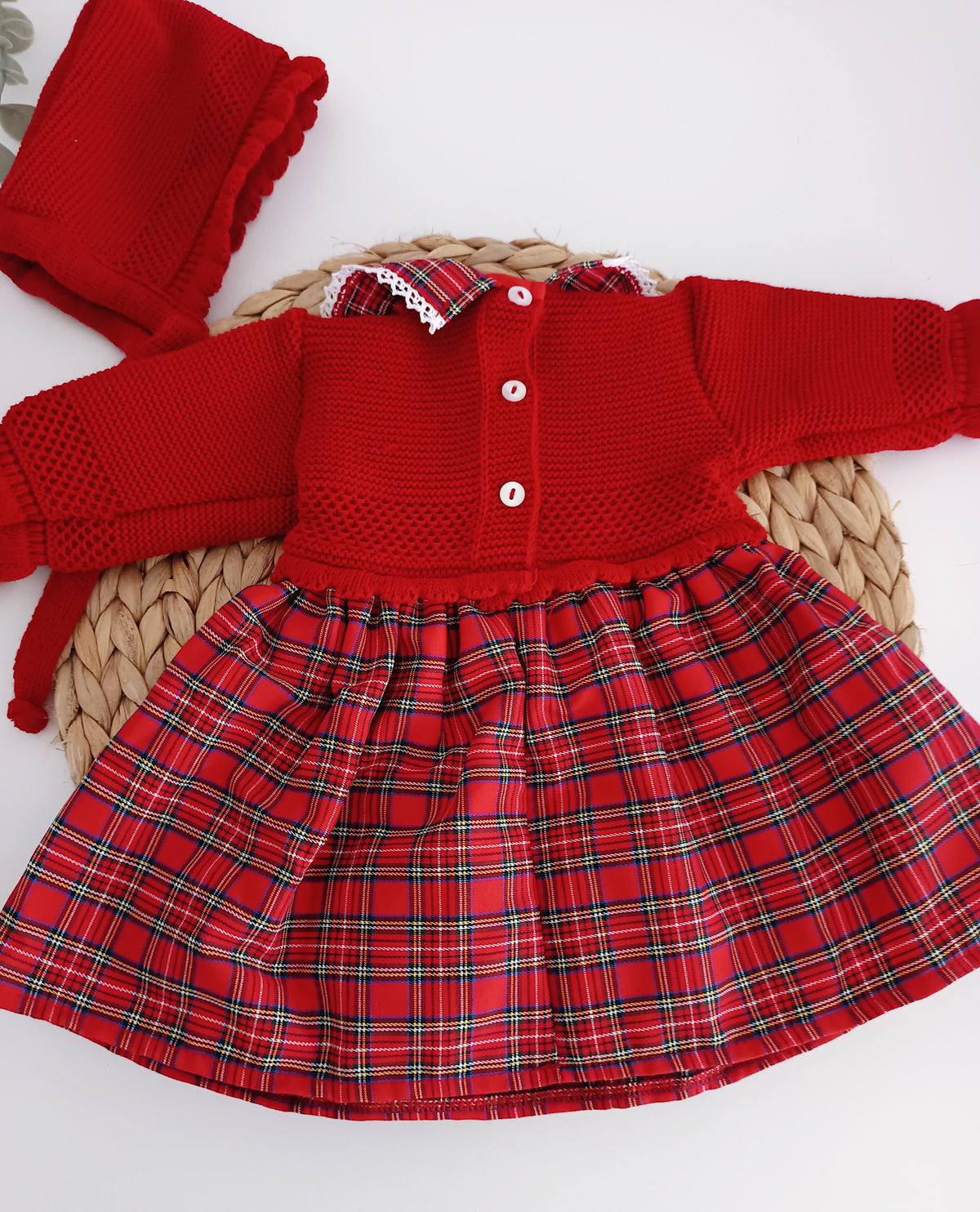 Vestido de Tecido e Malha Xadrez Vermelho