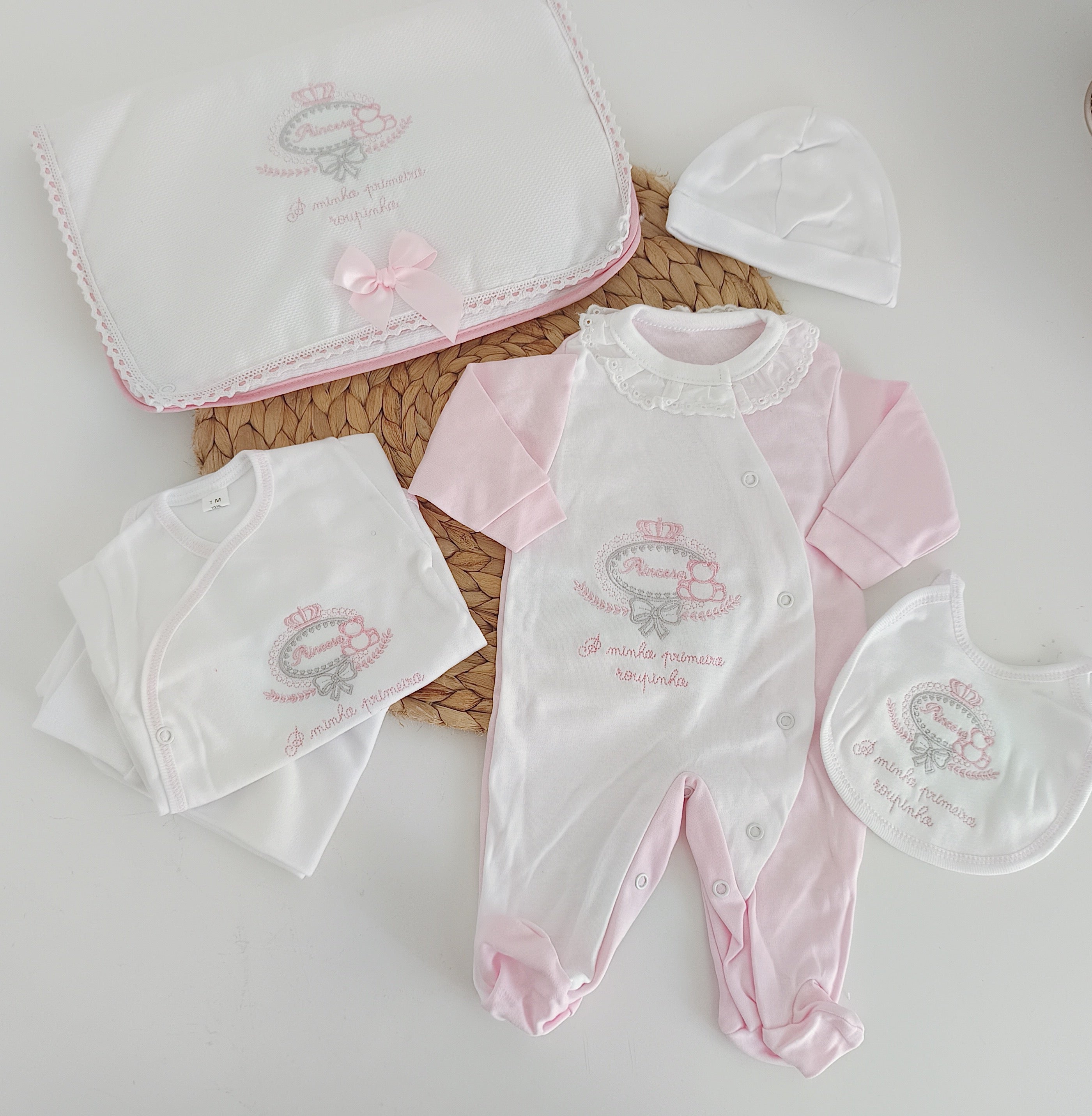 Conjunto de Primeira Roupinha Algodão Princesa Rosa