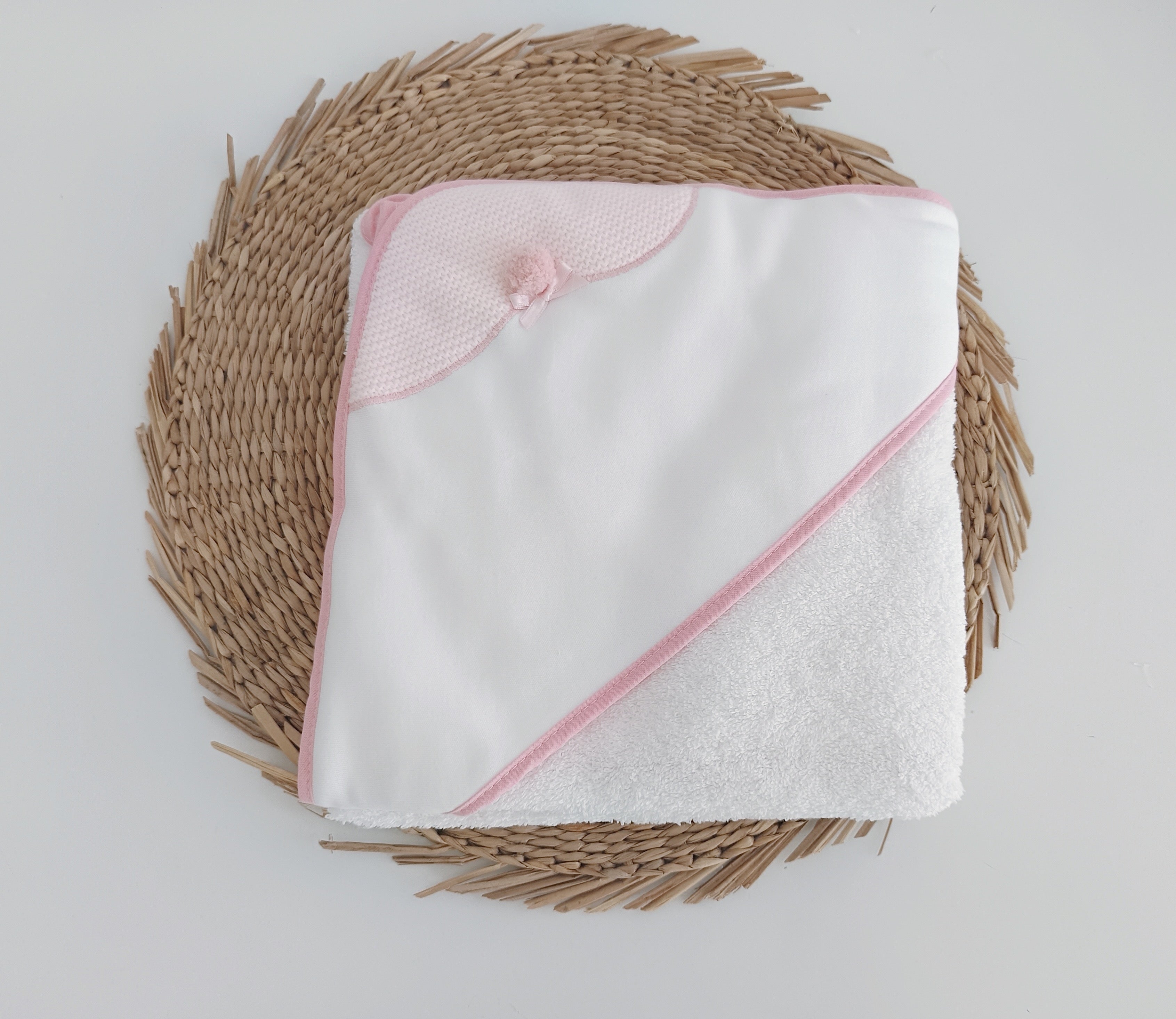 Toalha de banho para Bebé Waffle Pompom Rosa