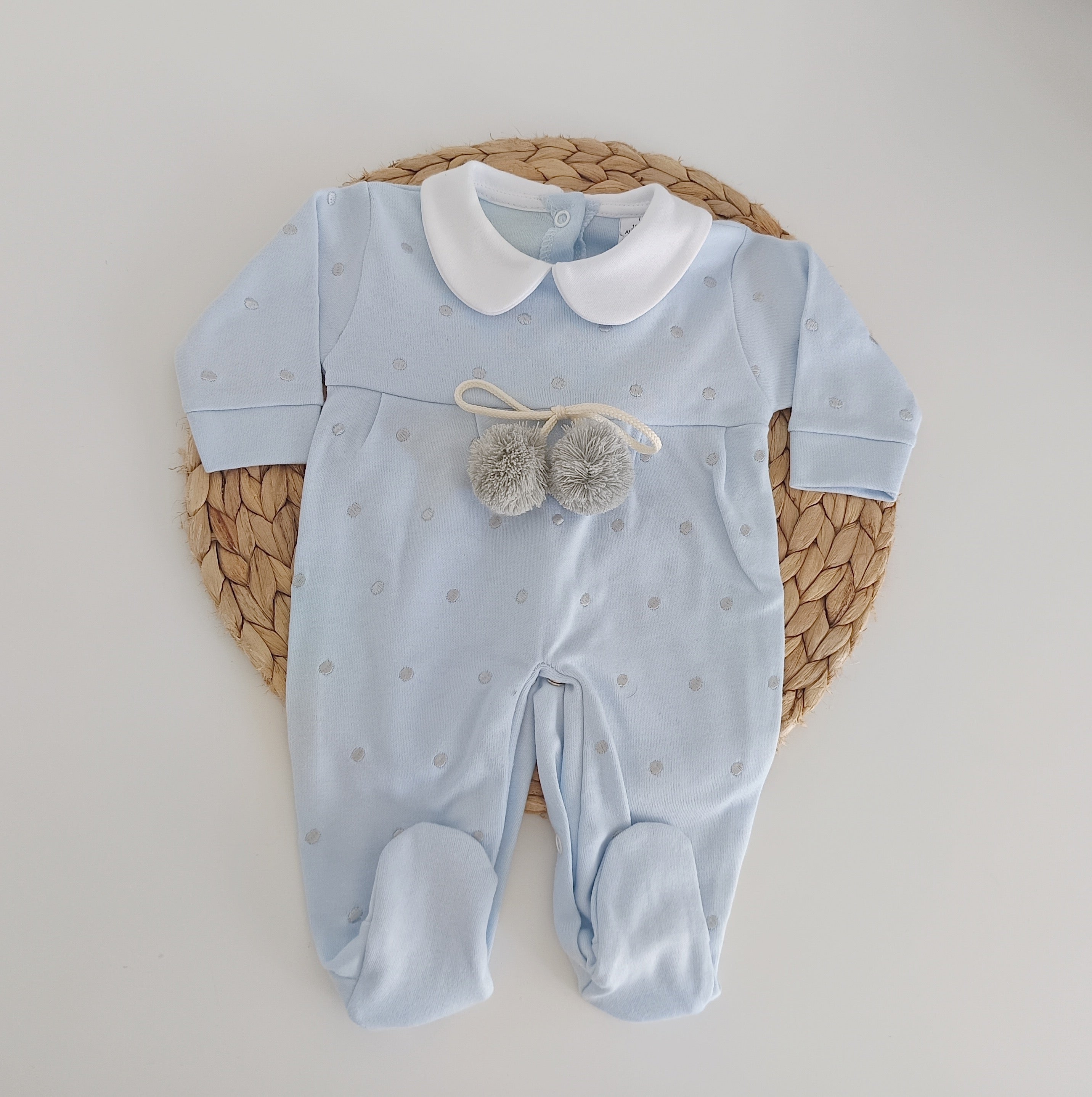 Babygrow Algodão Bolinhas com Pompons Azul